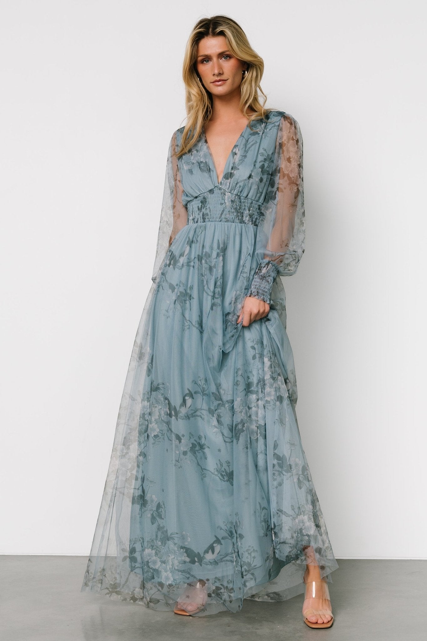 Layla Tulle Maxi Dress | Dusty Blue Floral Footlocker Pictures Online