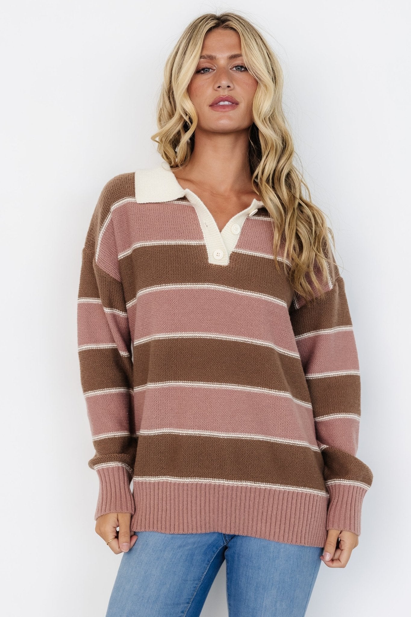 Priya Striped Sweater | Mauve + Mocha Cheap Websites