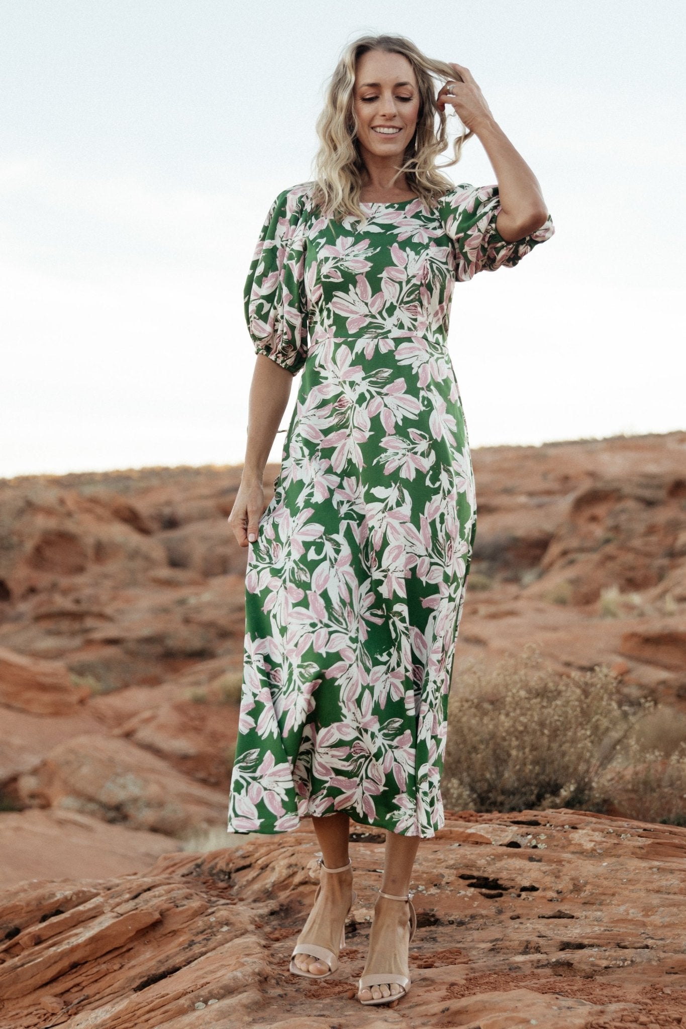 Tucson Midi Dress | Green + Pink Original Cheap Pice