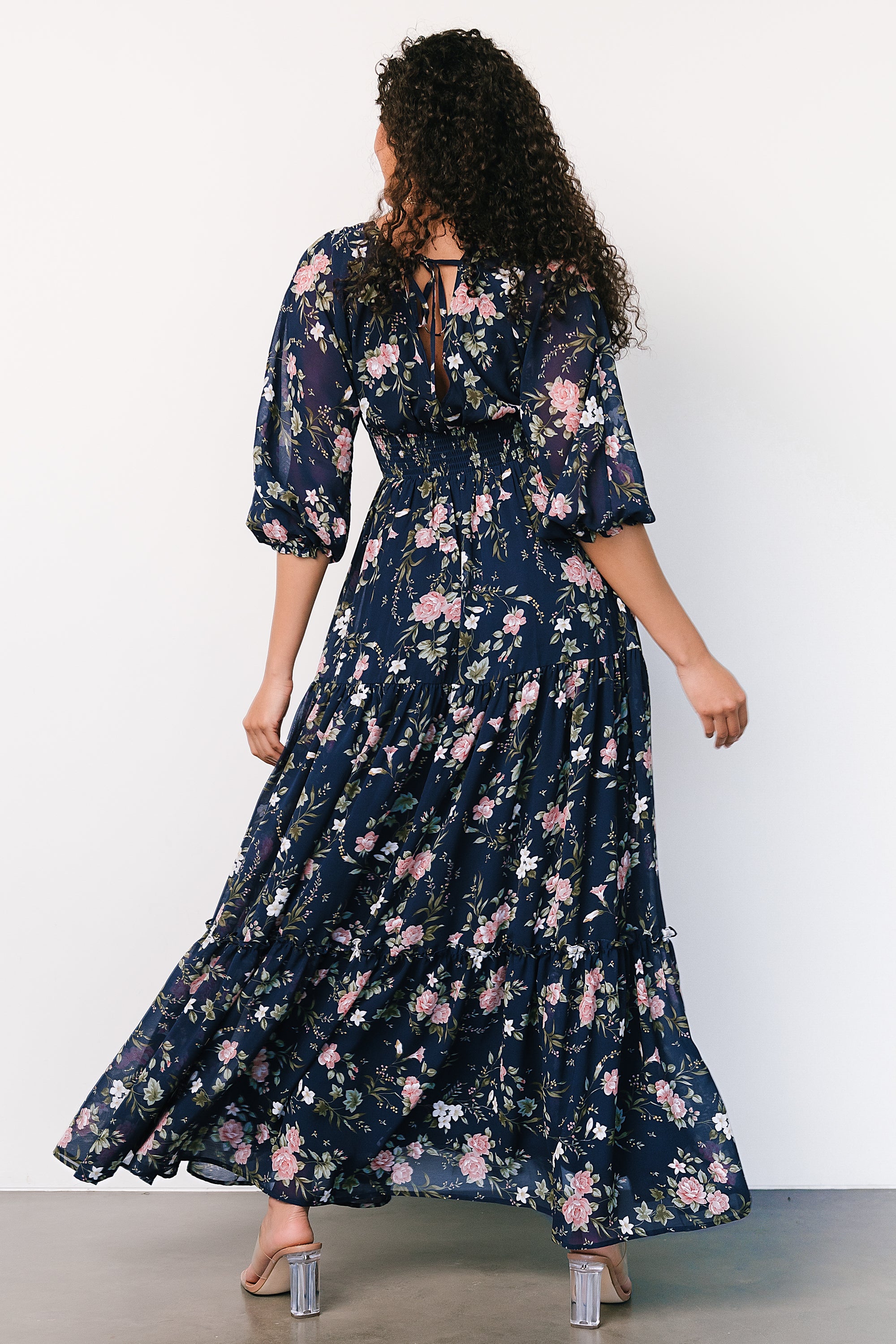 Sawyer Tiered Maxi Dress | Navy + Pink Free Shipping Best Seller