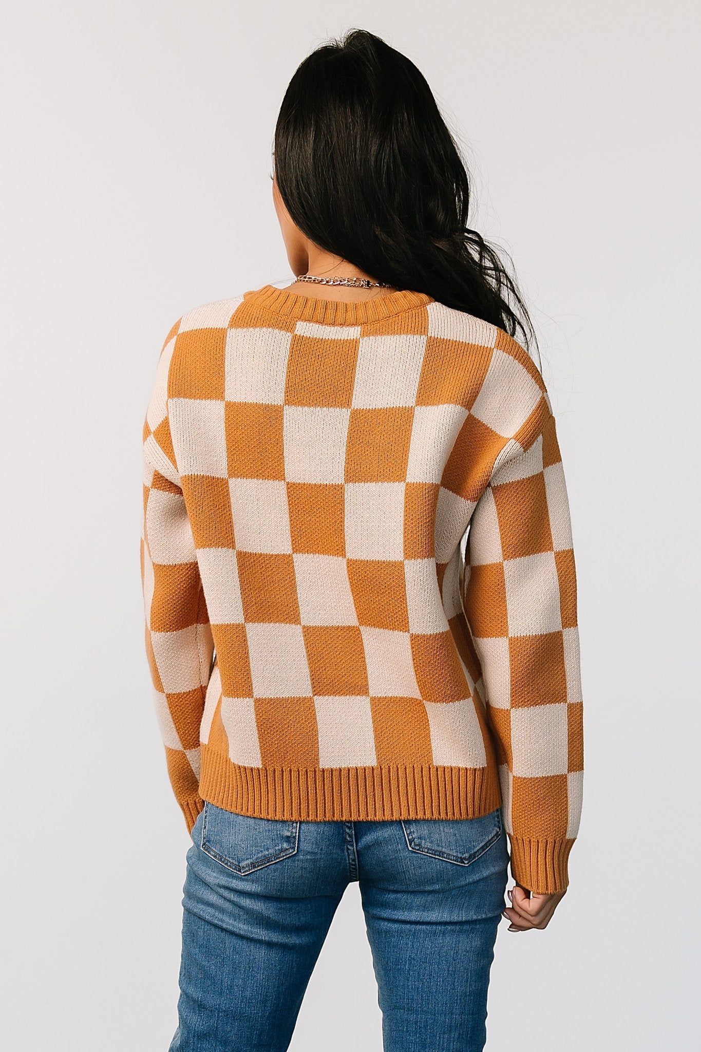 Quincy Checkered Sweater | Pumpkin Spice Get To Buy For Sale