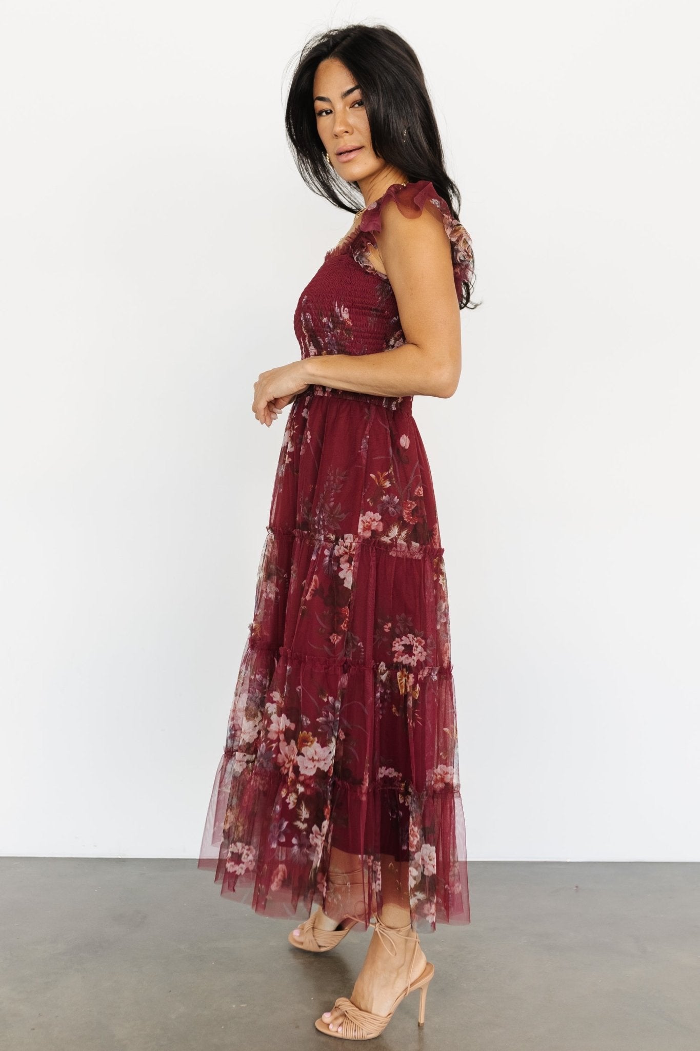 Clementine Tulle Midi Dress | Wine Multi Cheap Sale 2025 Newest