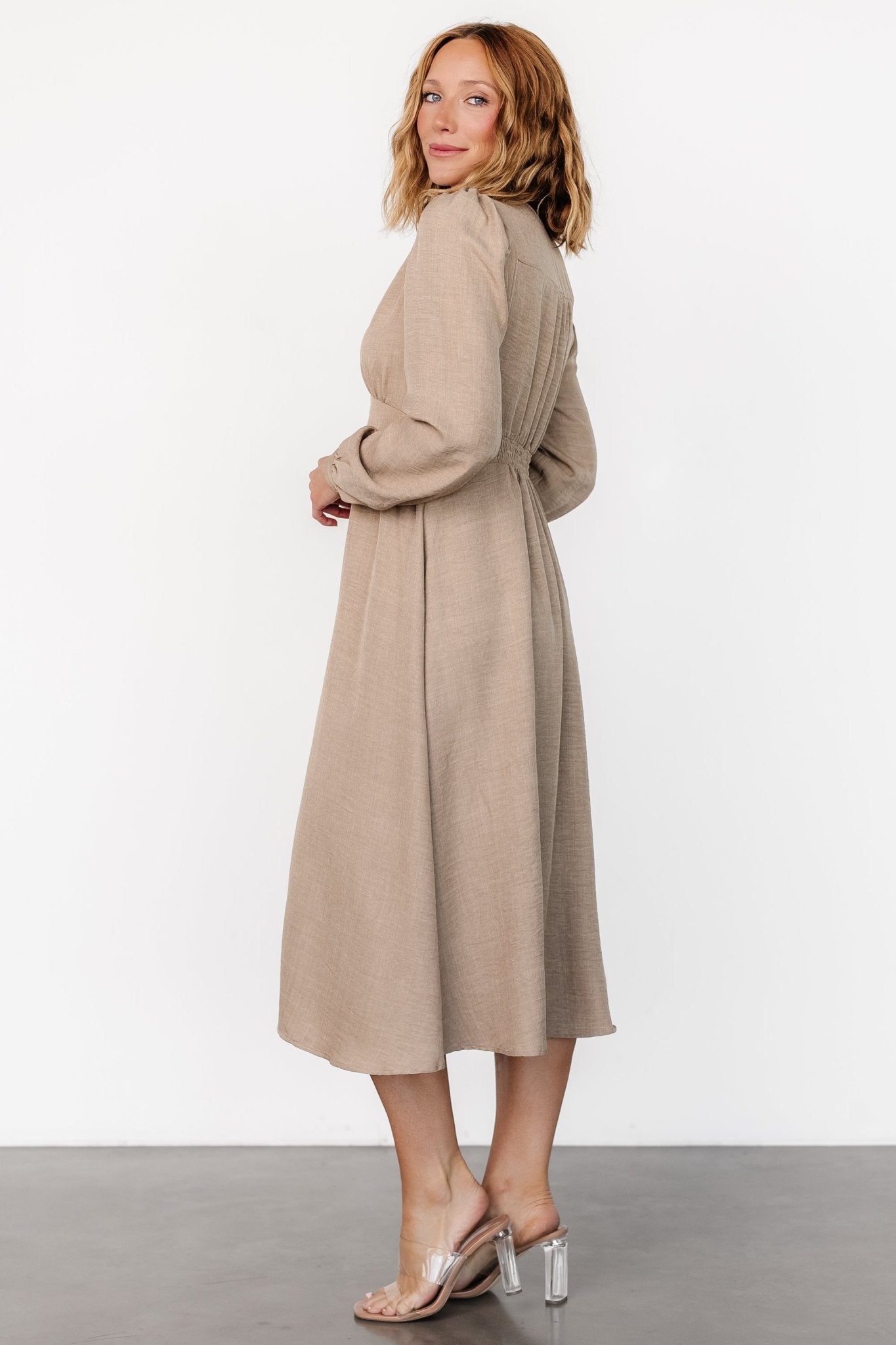 Faith Button Midi Dress | Taupe Footlocker Pictures Cheap Online