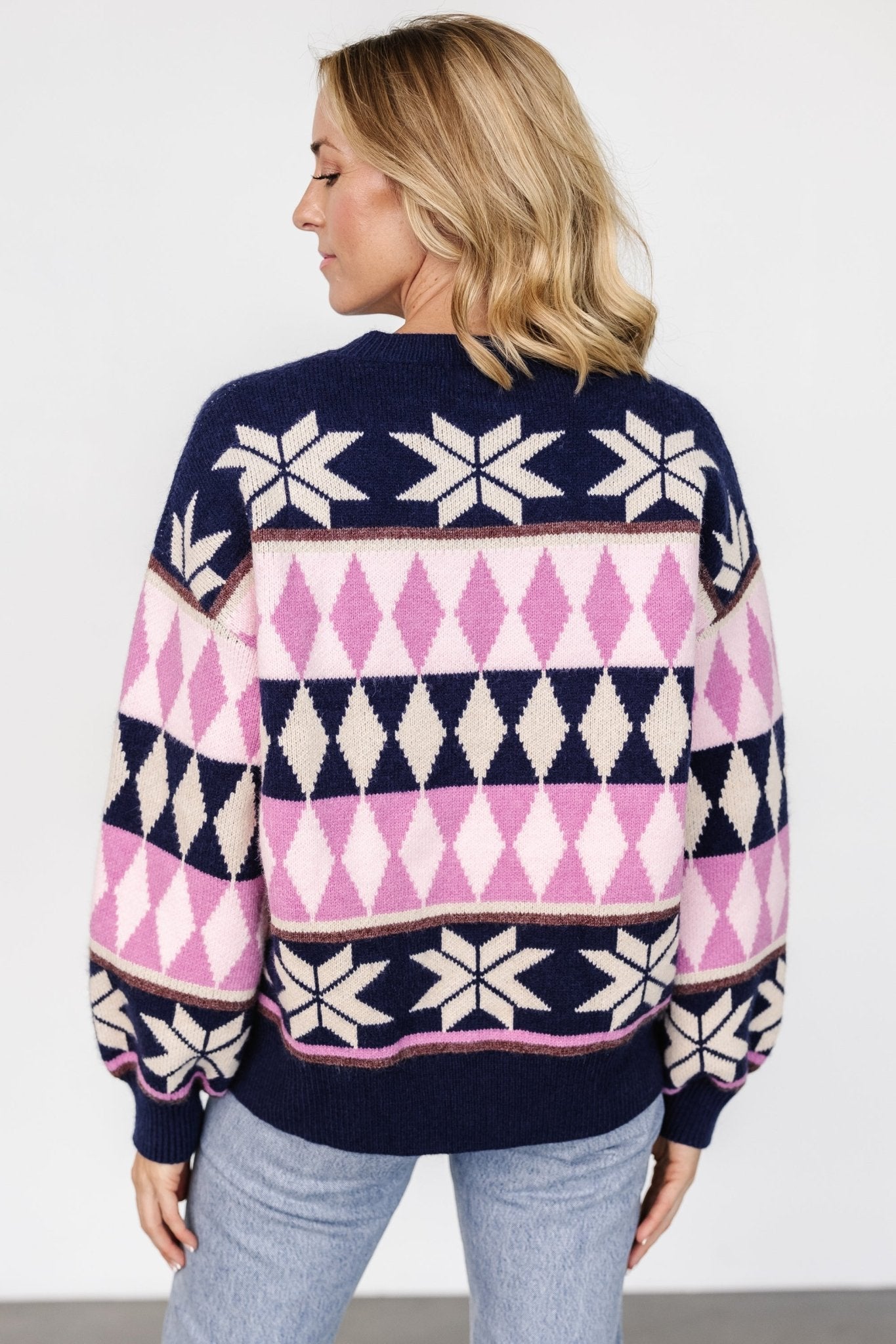 Zermatt Sweater | Navy + Pink Print Pay With Paypal