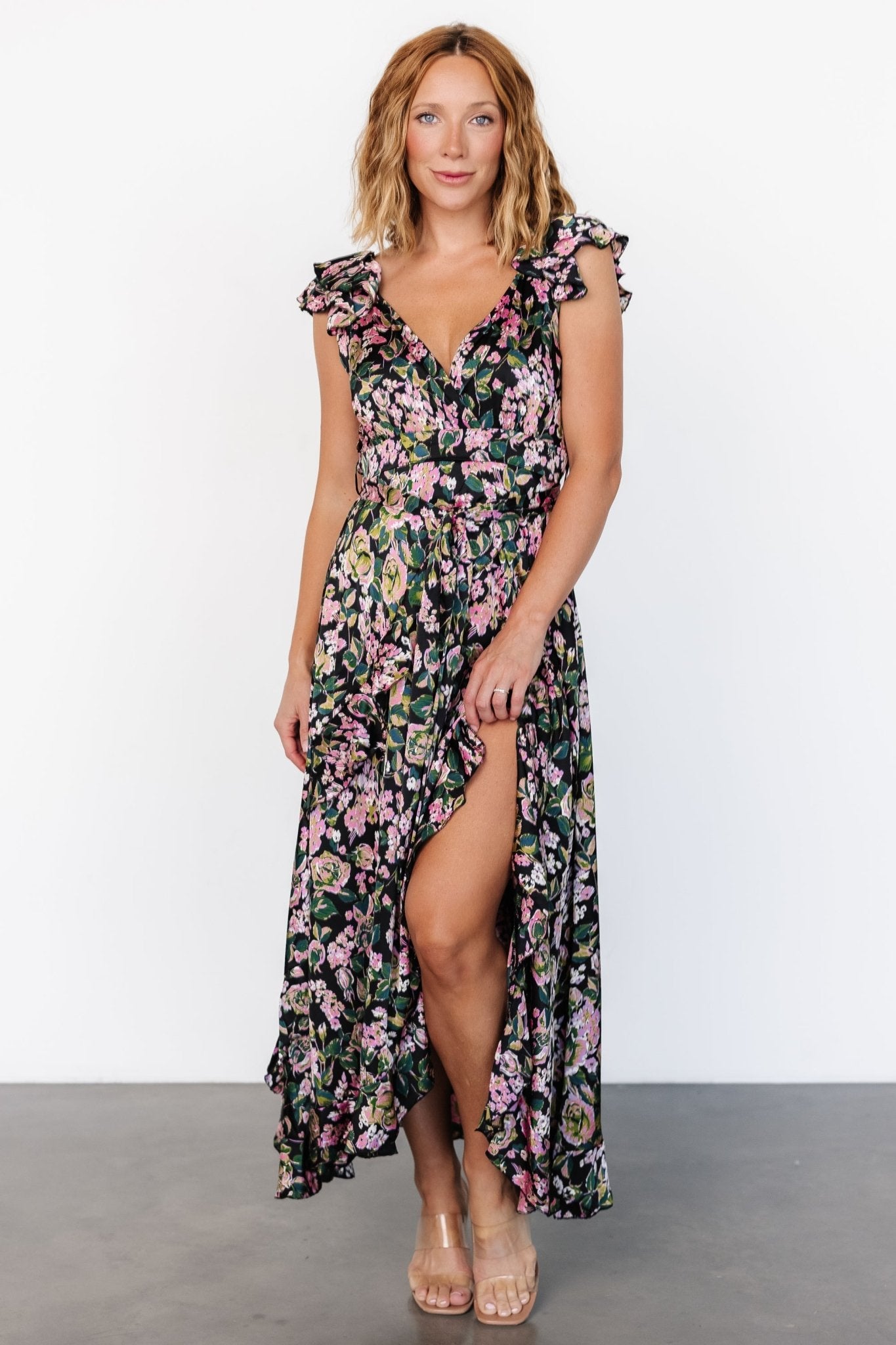 Harlow Satin Maxi Dress | Black Multi Discount Newest