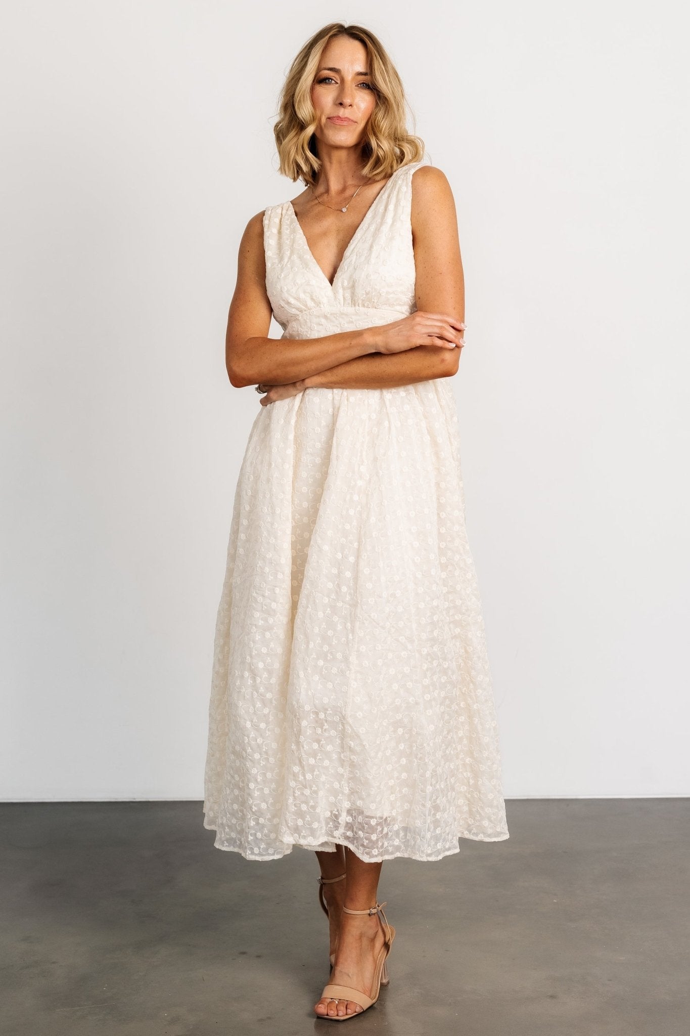 Thalia Embroidered Tank Midi Dress | Vintage Cream Tumblr Cheap Online