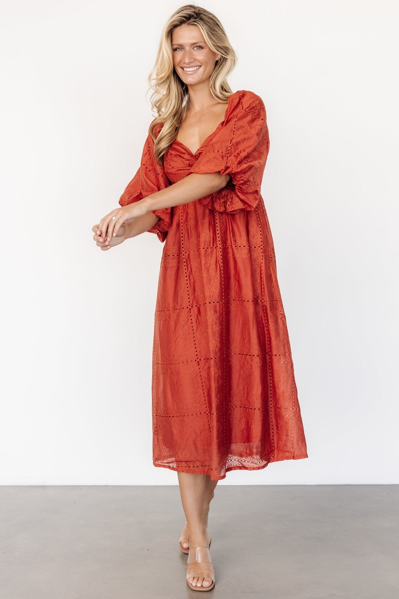 Brynn Midi Dress | Rust Enjoy For Sale