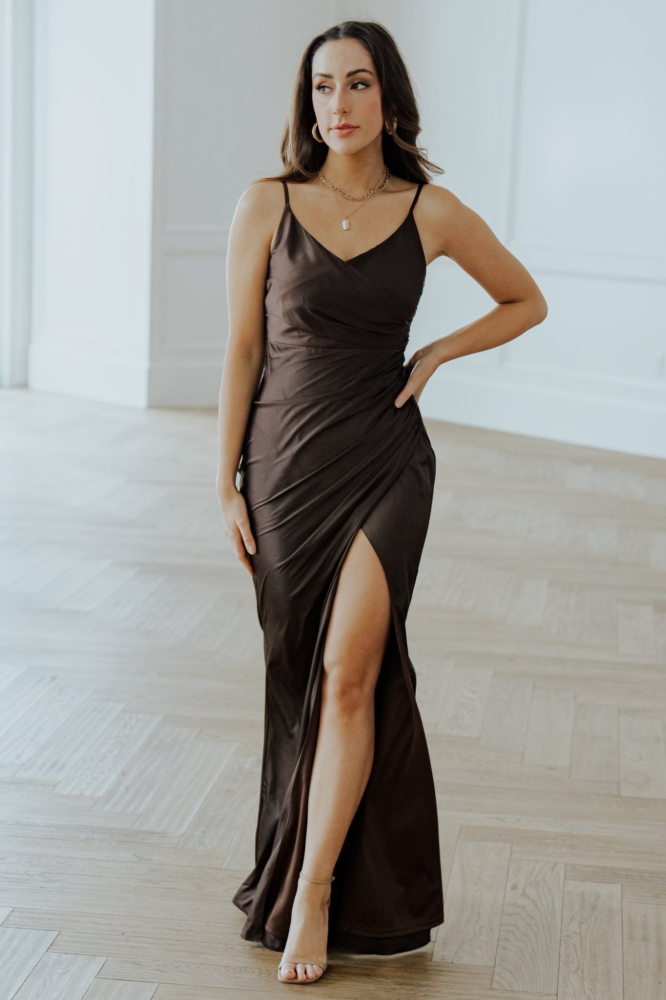 Monet Satin Gown | Dark Brown Very Cheap