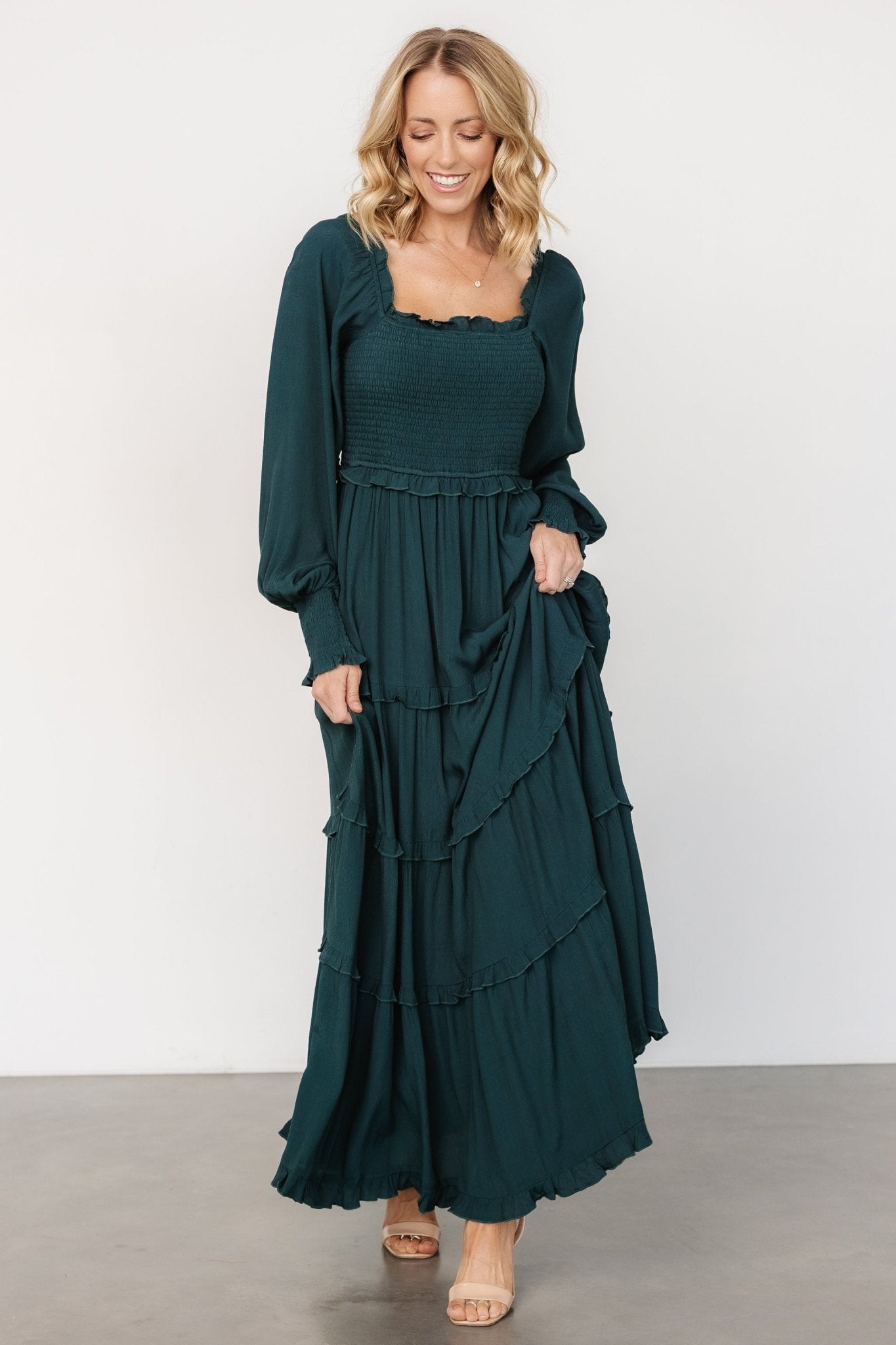 Lana Smocked Maxi Dress | Dark Green Grey Outlet Store Online