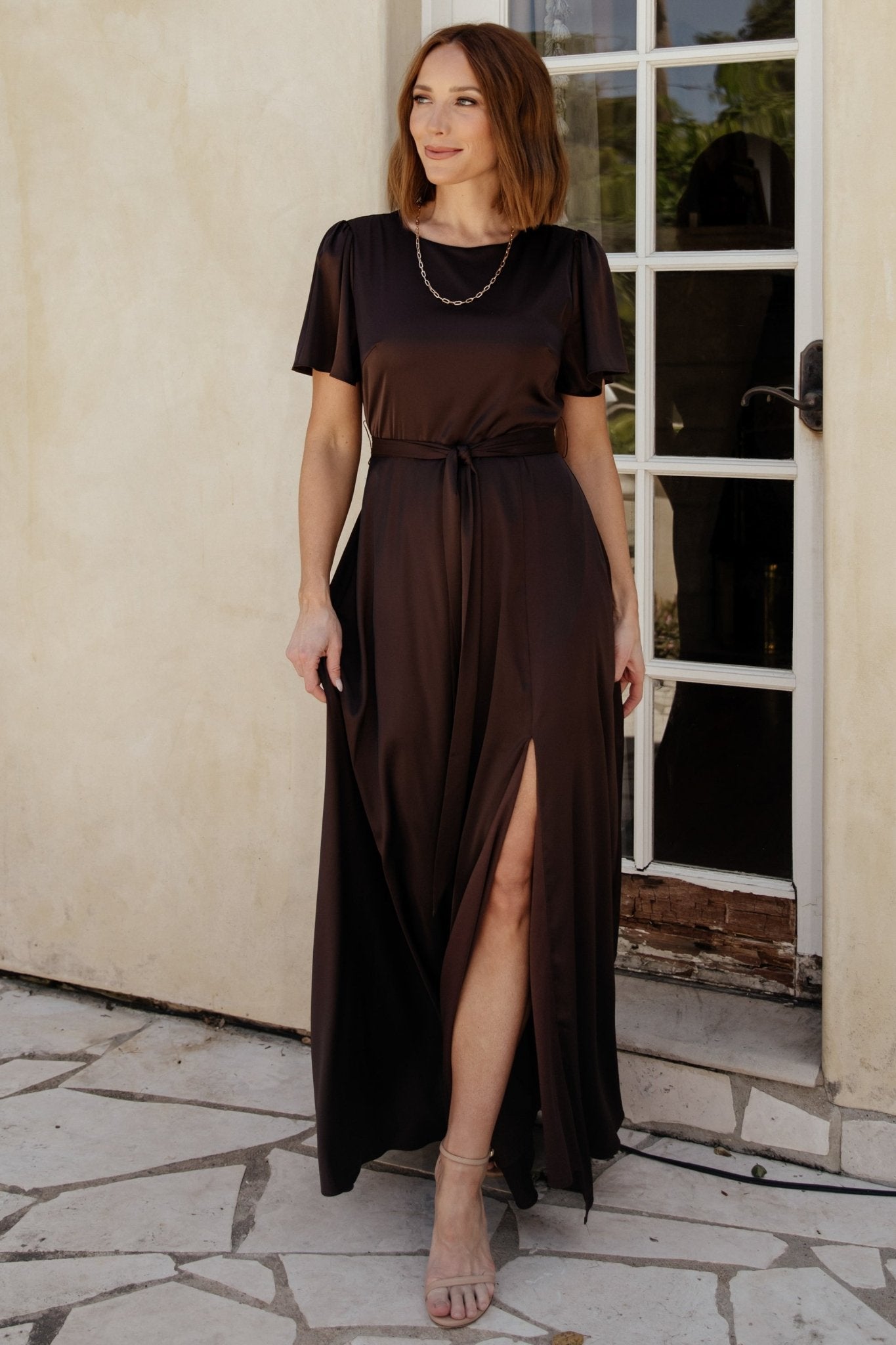 Agnes Satin Maxi Dress | Espresso Cheap