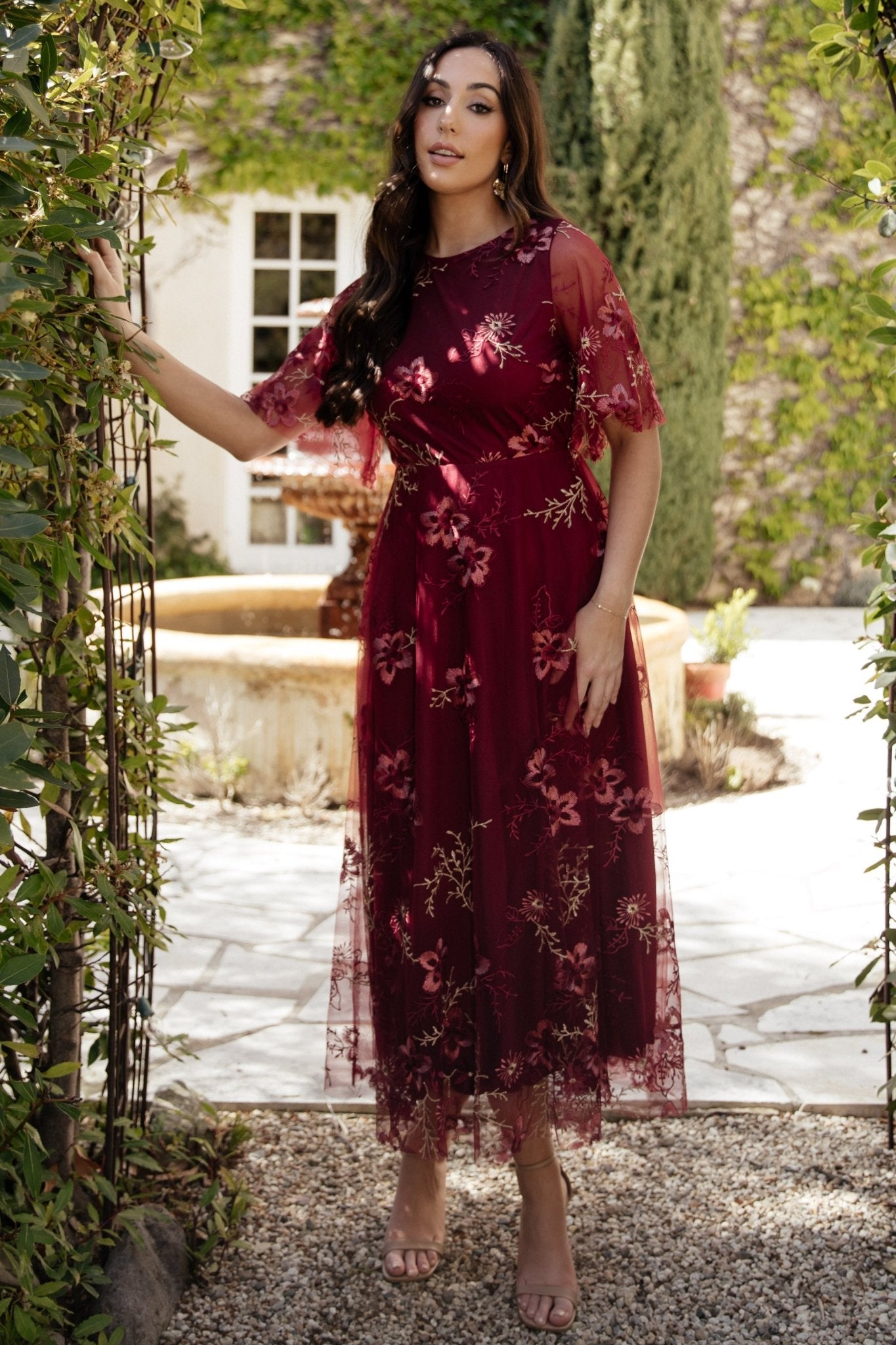 Arabella Embroidered Tulle Maxi Dress | Burgundy Floral For Nice Online