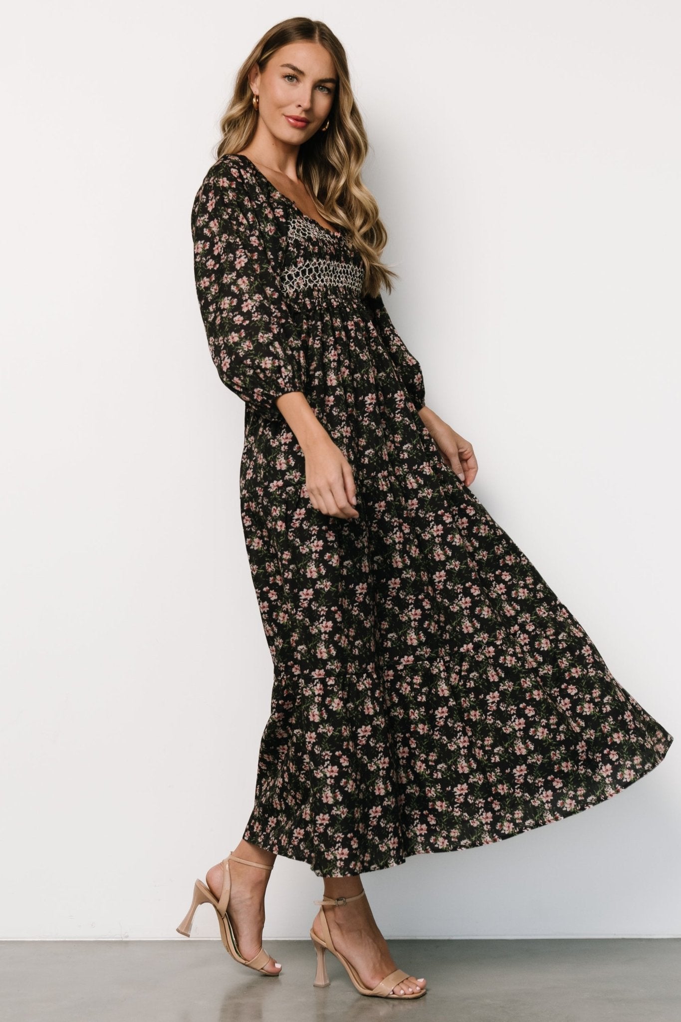 Louisa Smocked Maxi Dress | Black Floral Cheap Sale Online