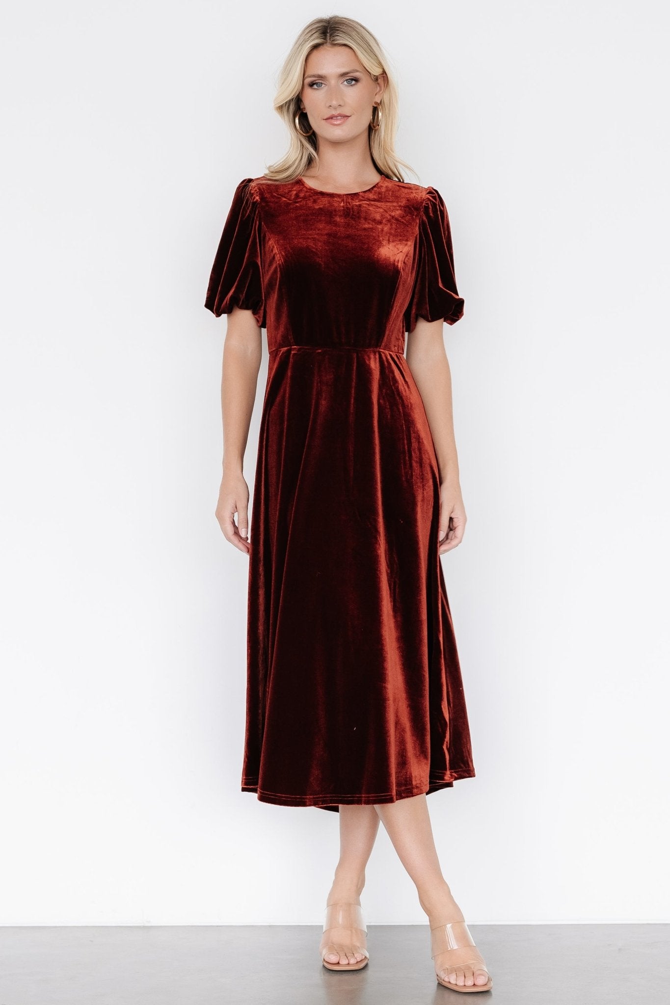 Nita Velvet Midi Dress | Deep Cinnamon Official Site