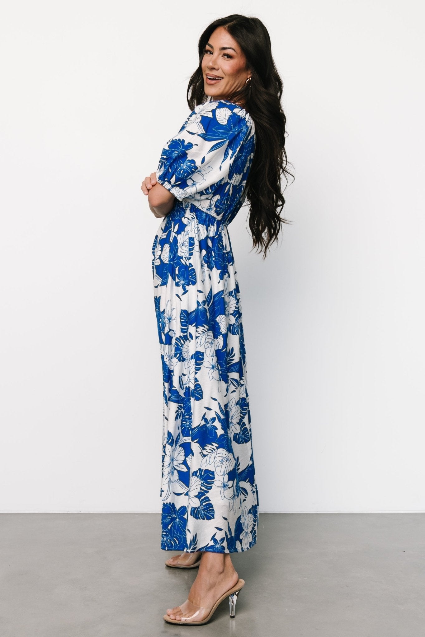 Leela Maxi Dress | Cobalt + Off White With Paypal