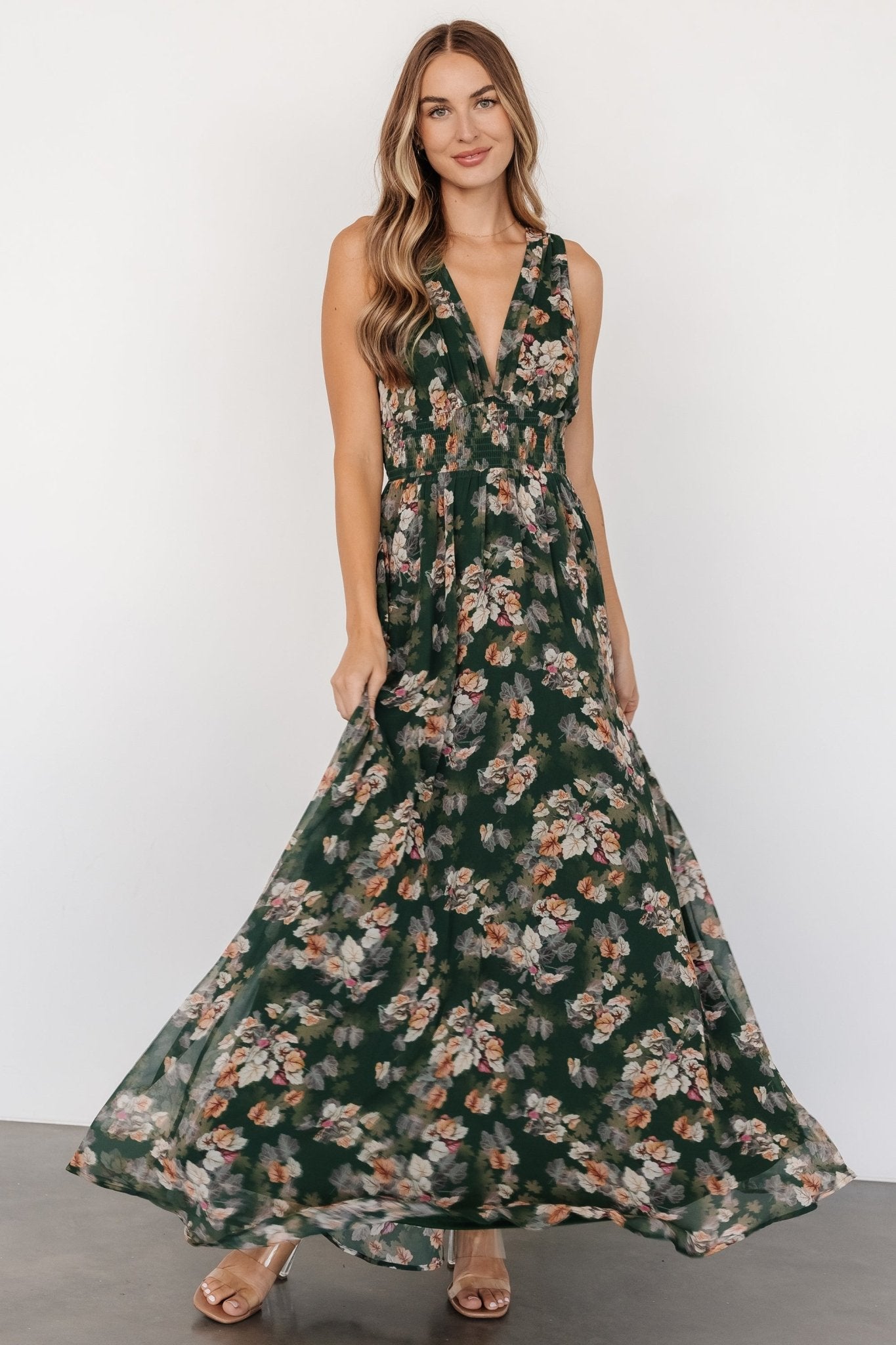 Imogen Maxi Dress | Deep Green Multi Ost Release Dates