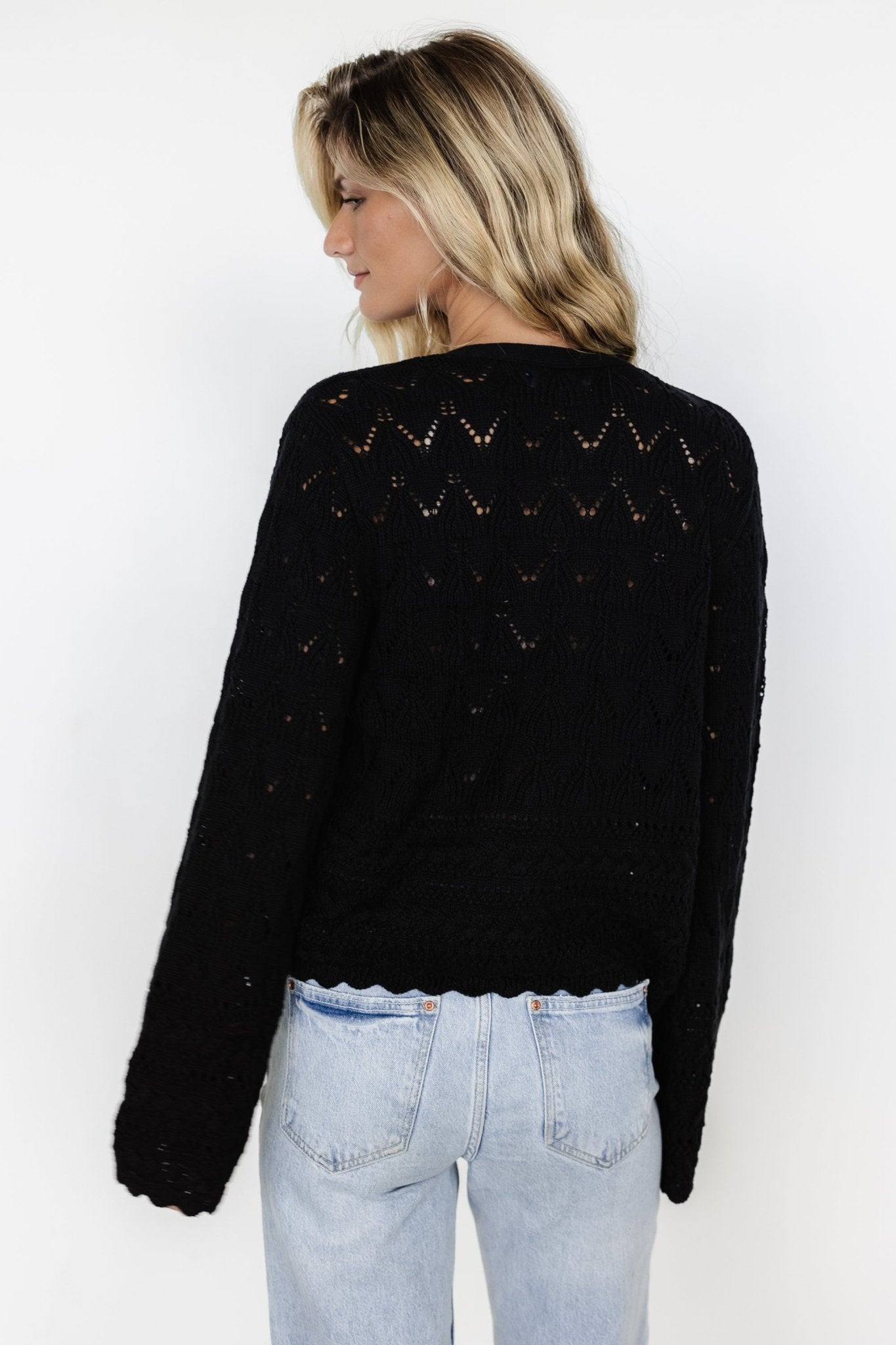 Brigid Pointelle Cardigan | Black Shipping Discount Sale