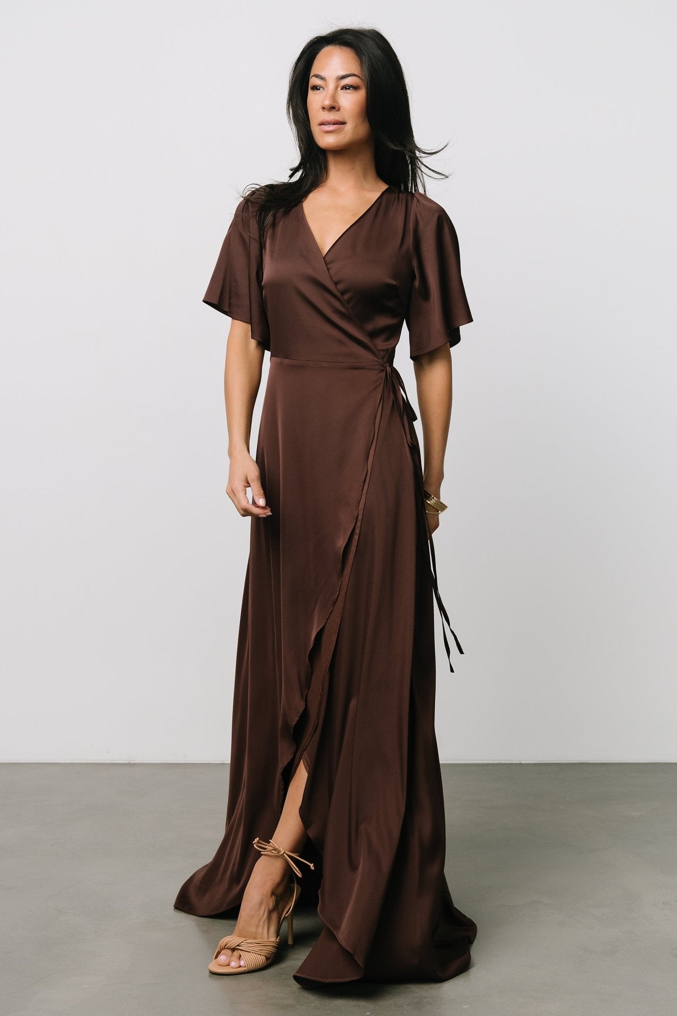 Vara Satin Maxi Wrap Dress | Espresso Buy Cheap Get Authentic