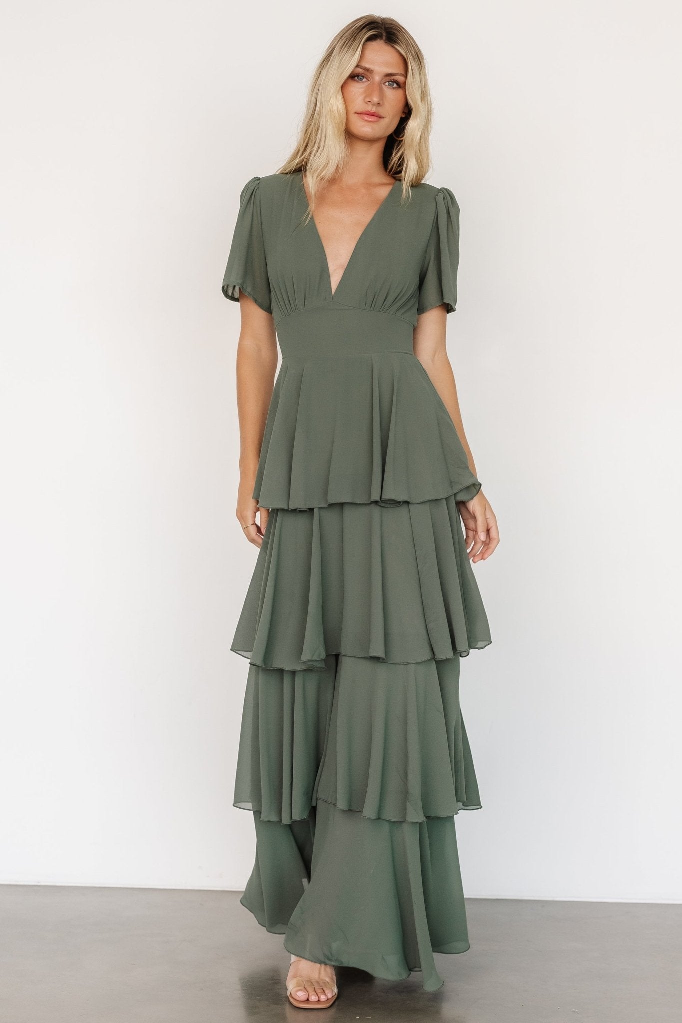 Montaigne Ruffle Maxi Dress | Dark Sage Deals