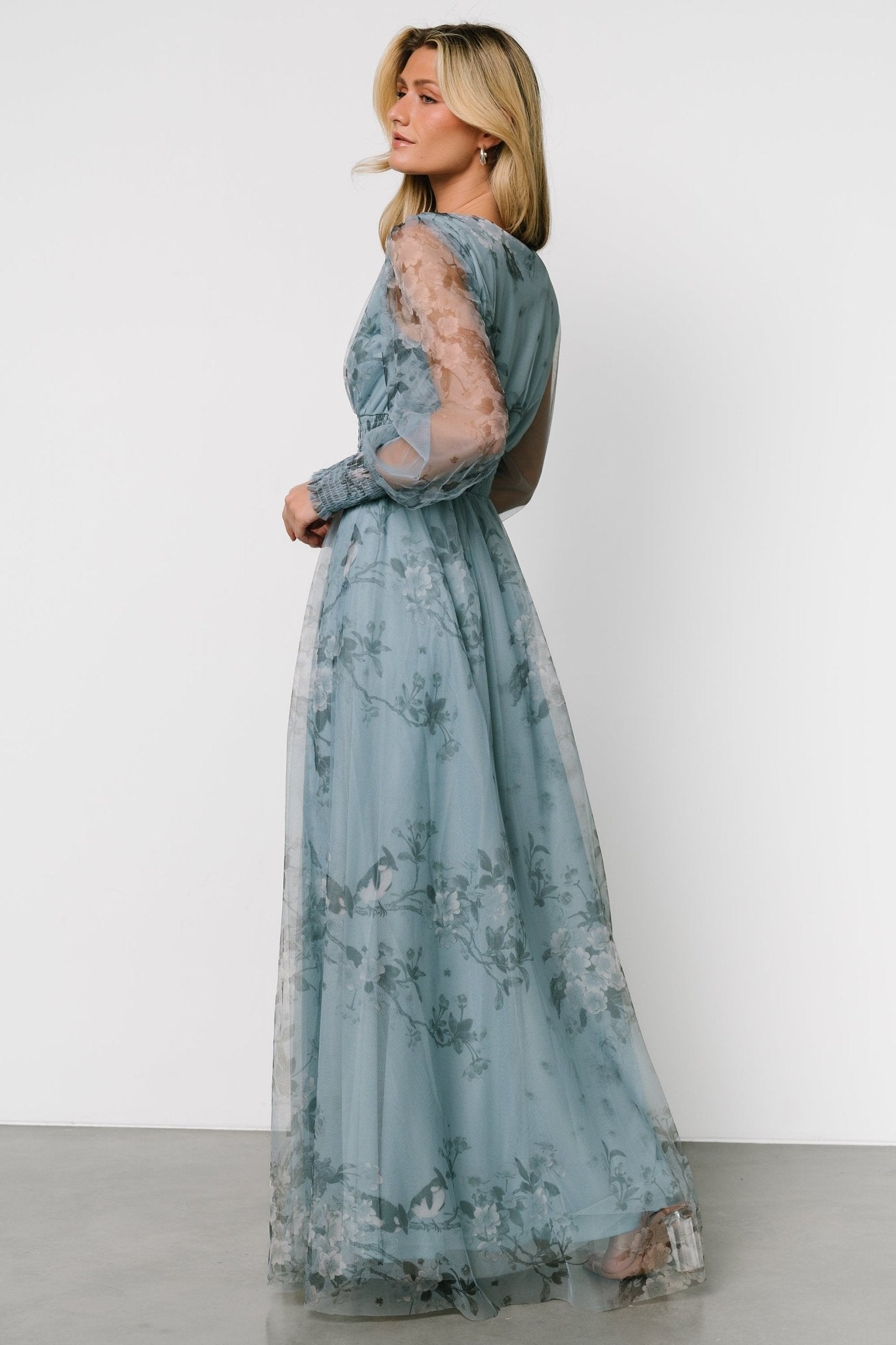 Layla Tulle Maxi Dress | Dusty Blue Floral Footlocker Pictures Online