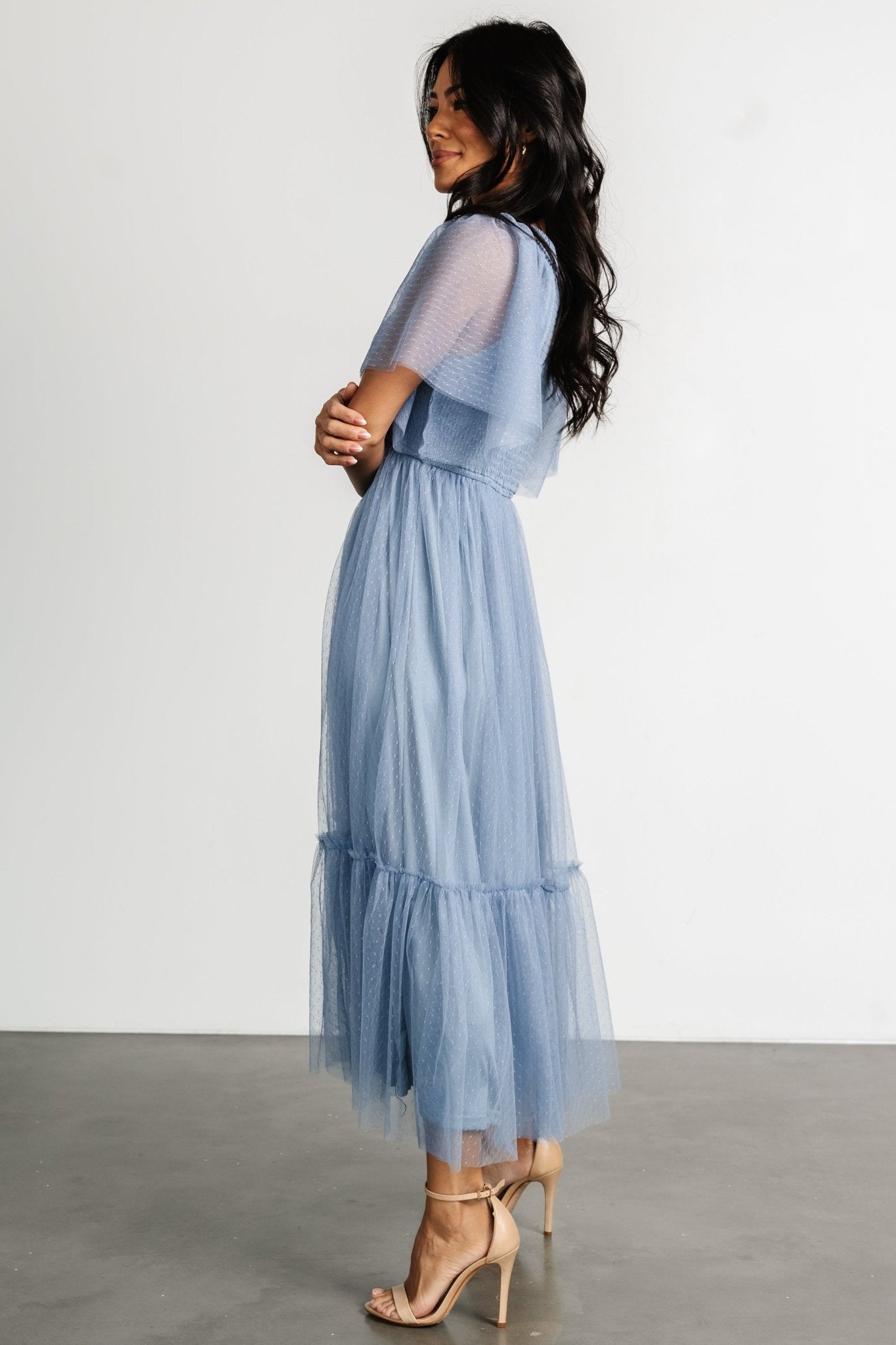 Martha Smocked Tulle Dress | Dusty Blue Discount Fashionable