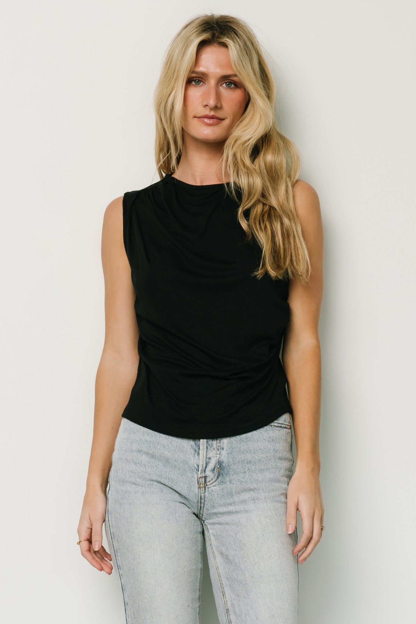 Jia Ruched Tank Top | Black Outlet Manchester