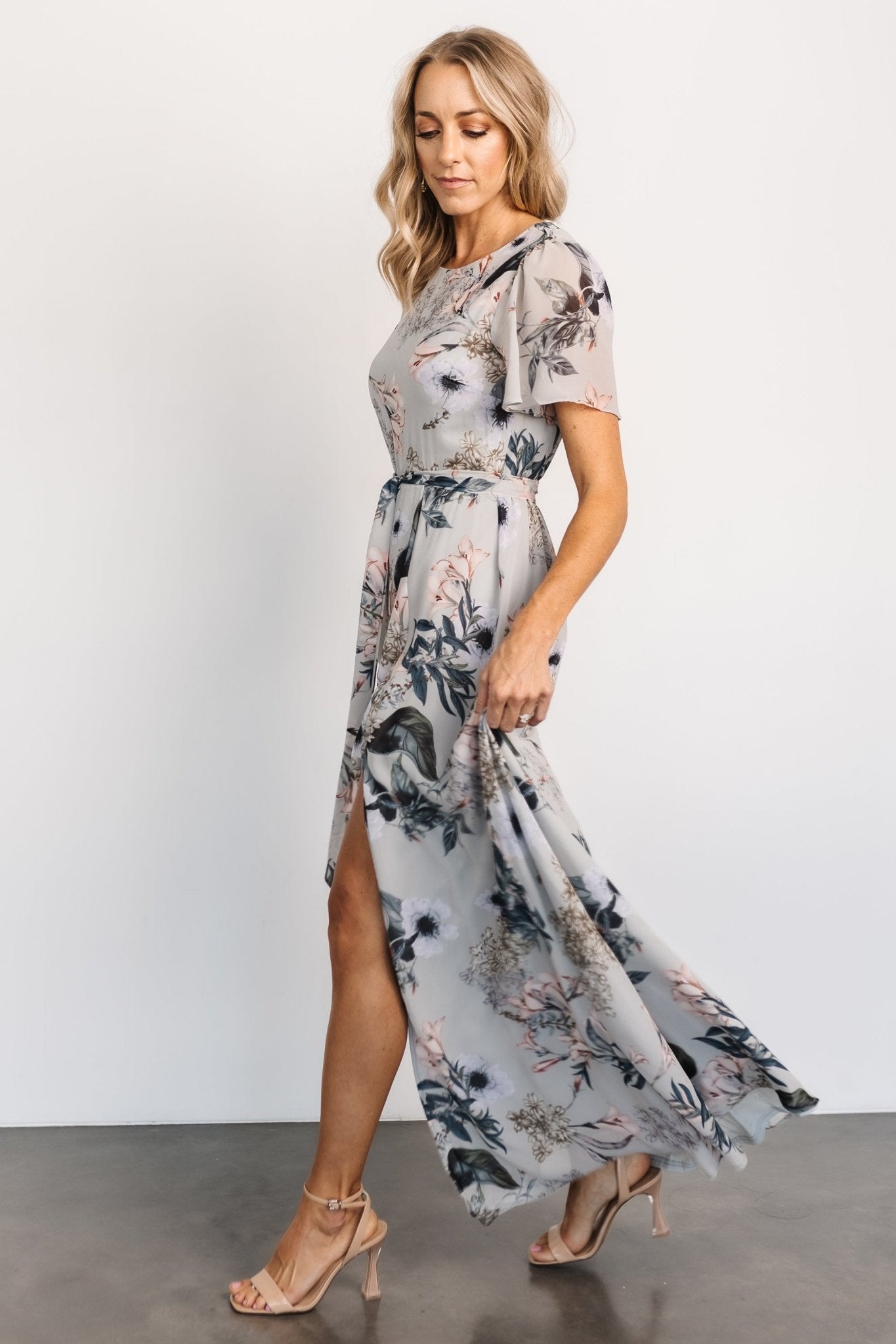 Naomi Short Sleeve Maxi Dress | Pale Blue Floral Quality From China Cheap