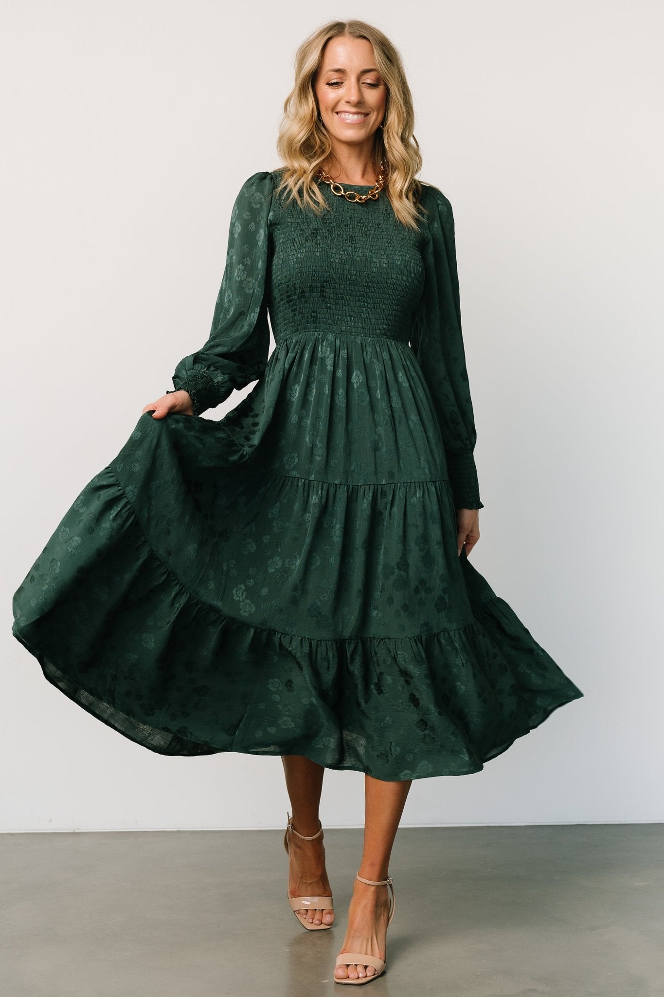 Stockholm Smocked Dress | Dark Green Free Shipping 2025 Unisex