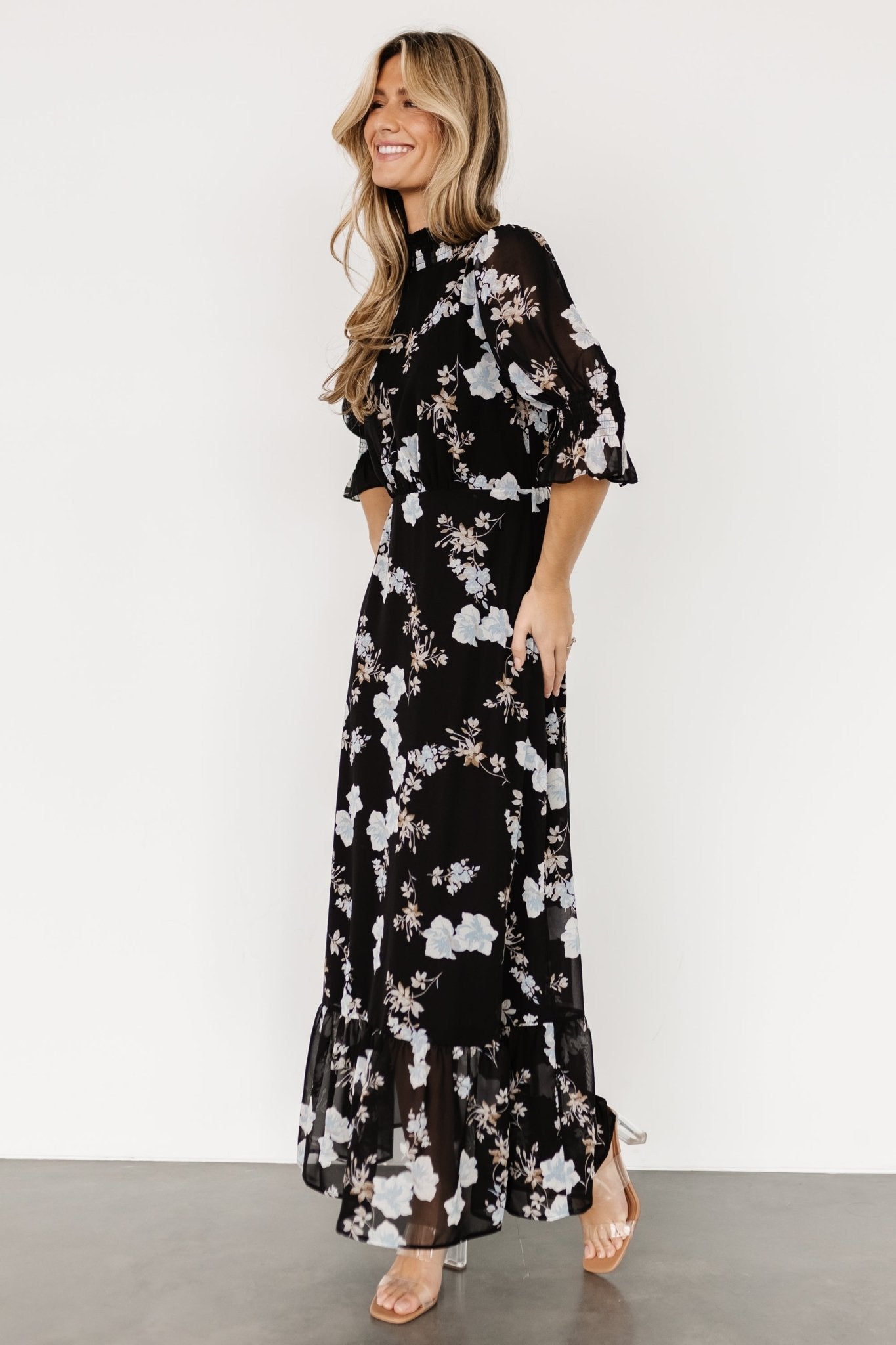 Marie Mock Neck Maxi Dress | Black Floral Cheap Professional