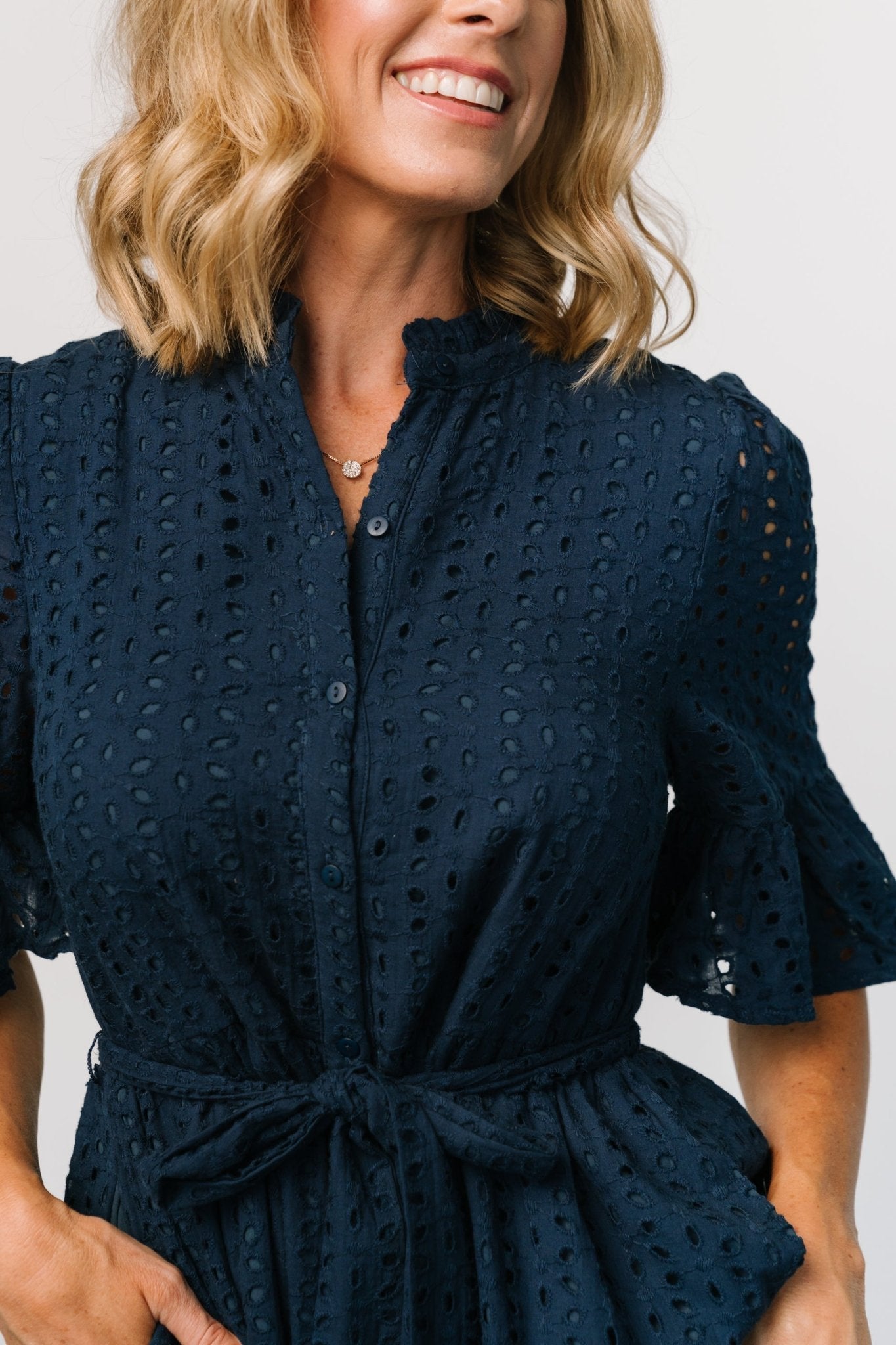 Virginia Eyelet Midi Dress | Navy Sale View