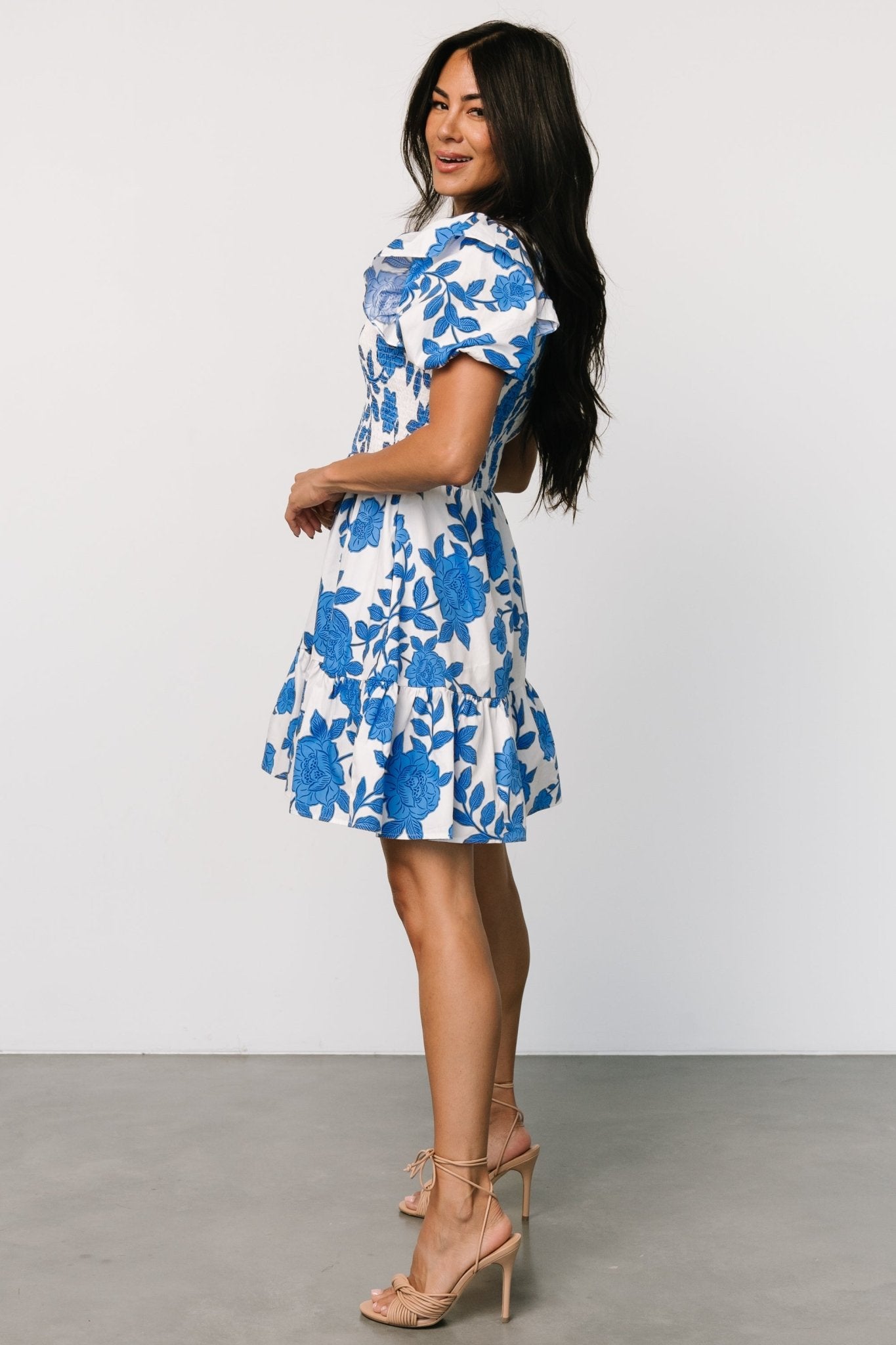 Charee Short Dress | White + Blue Sale For Cheap