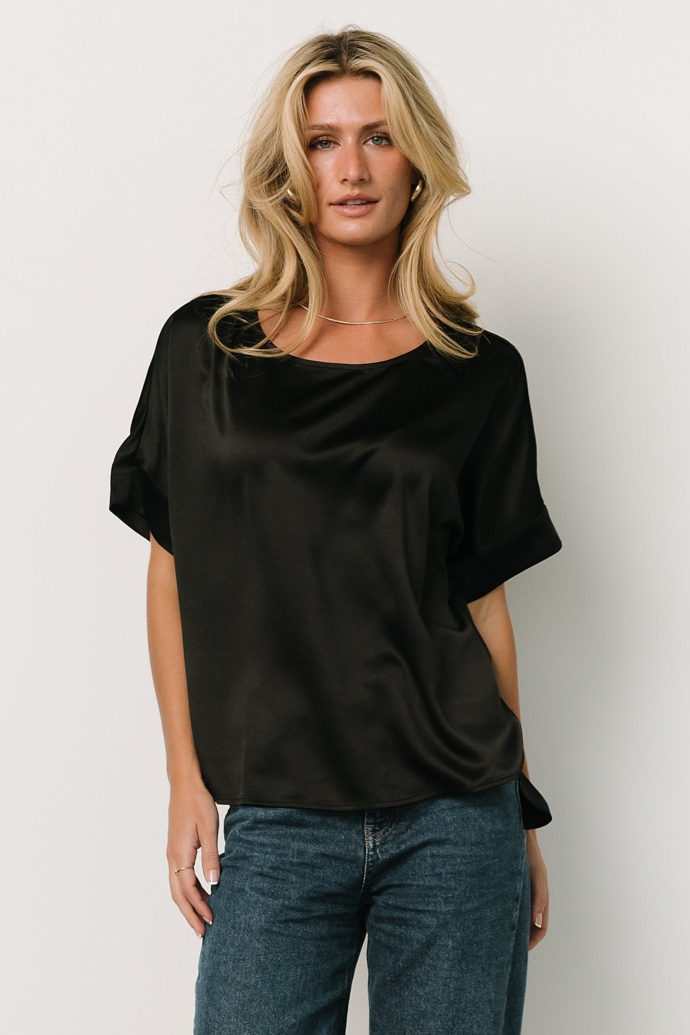 Rory Satin Top | Black Free Shipping Genuine