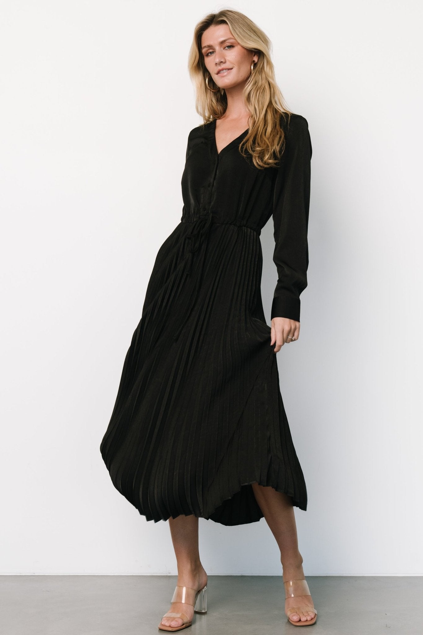 Waco Pleated Dress | Black High Quality Buy Online