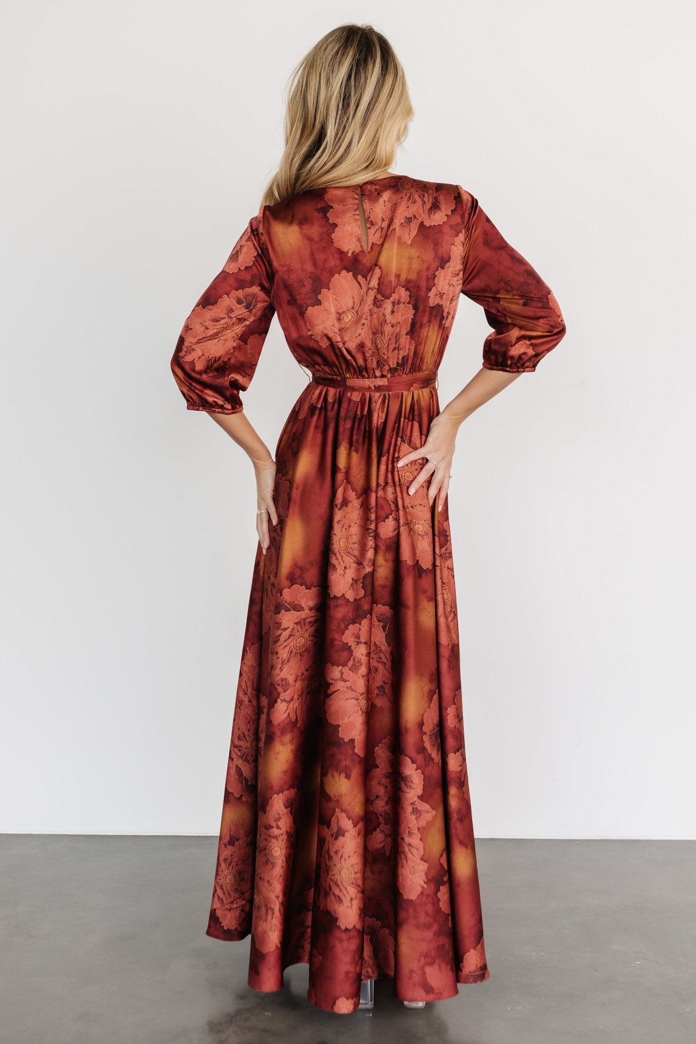 Paula Satin Maxi Dress | Terracotta Floral Outlet Affordable