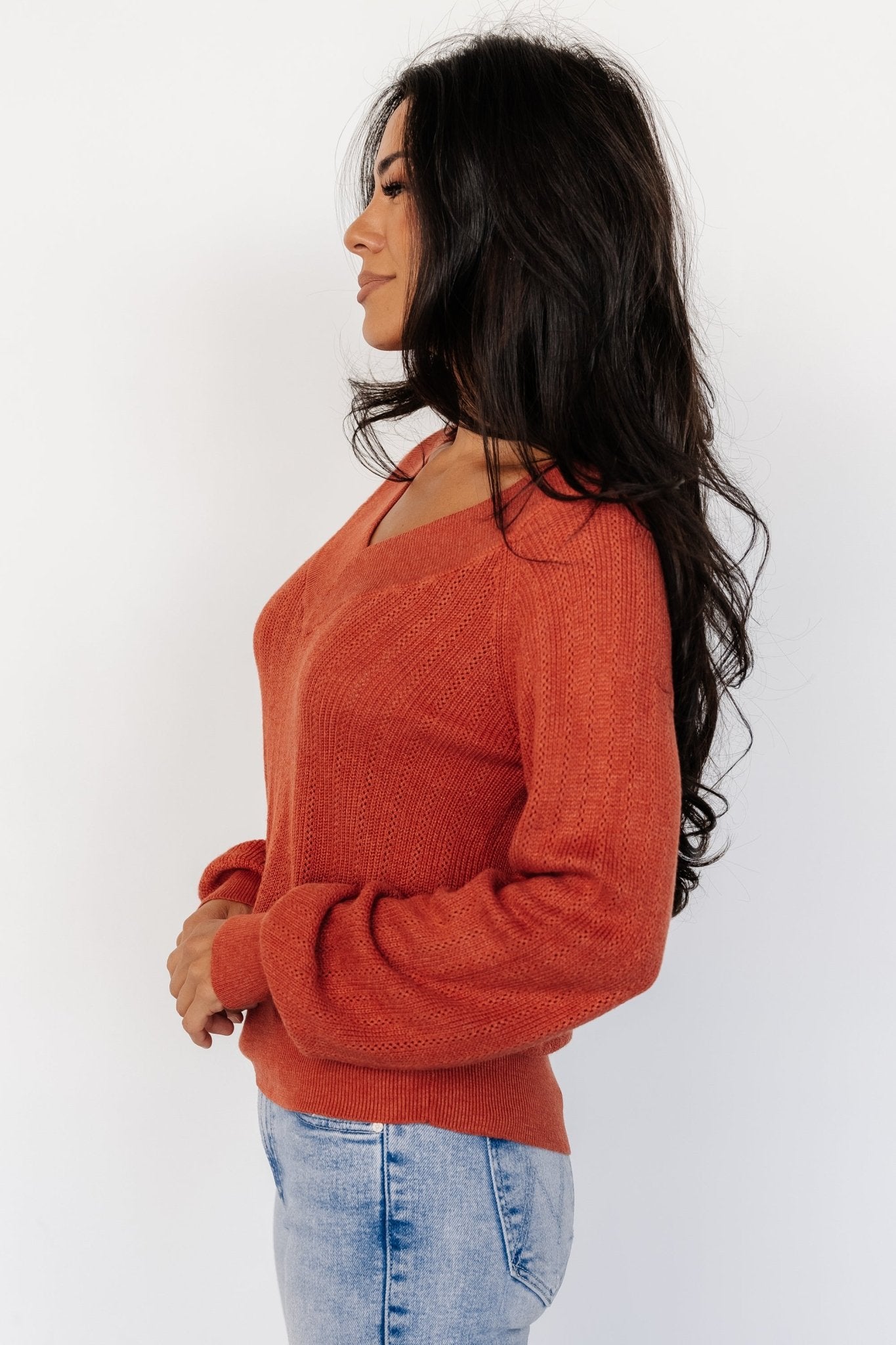 Ashby V Neck Sweater Top | Light Rust Discount Sale Online