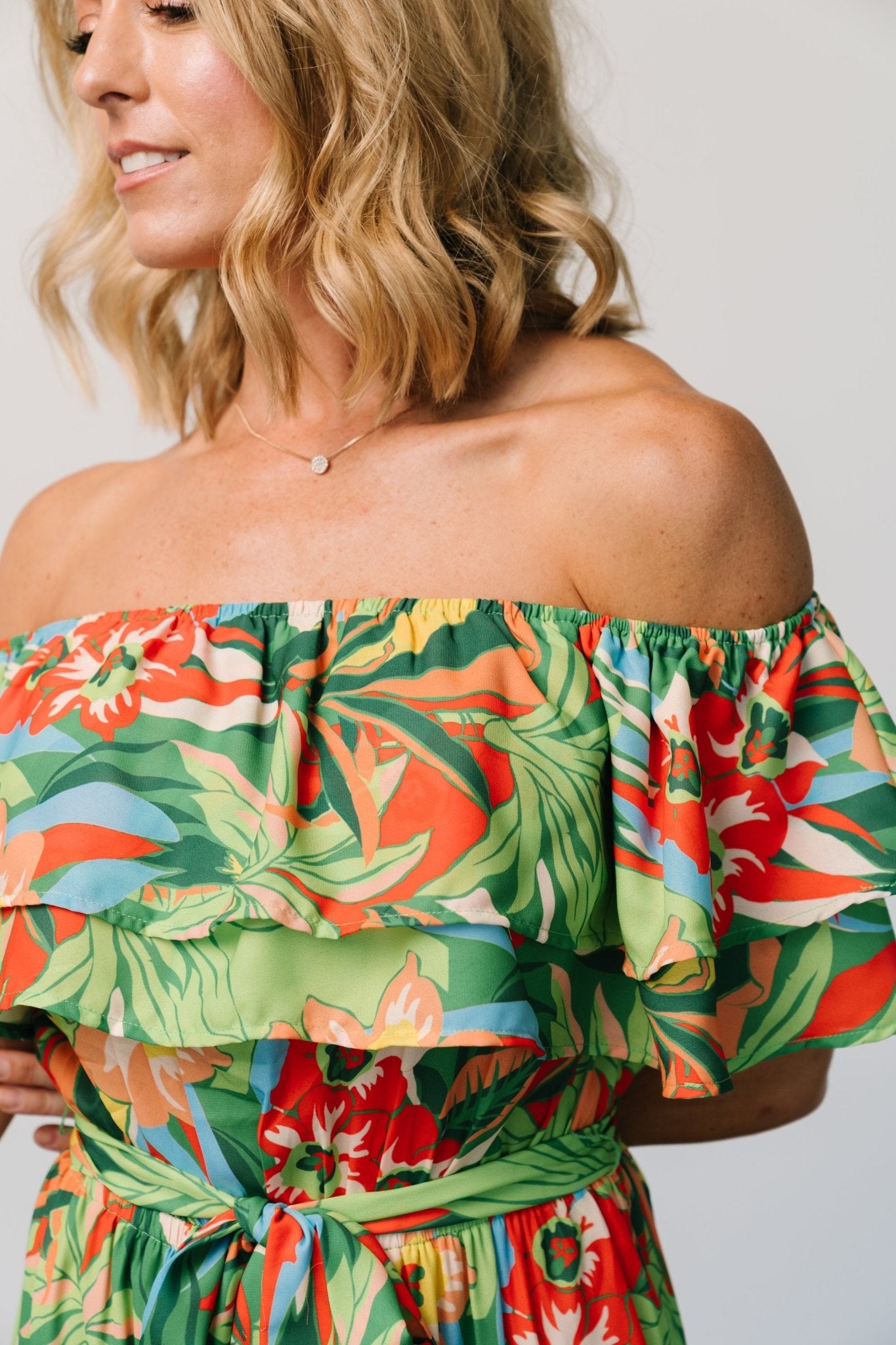 Zanzibar Off Shoulder Jumpsuit | Green Multi Low Pice Cheap Online