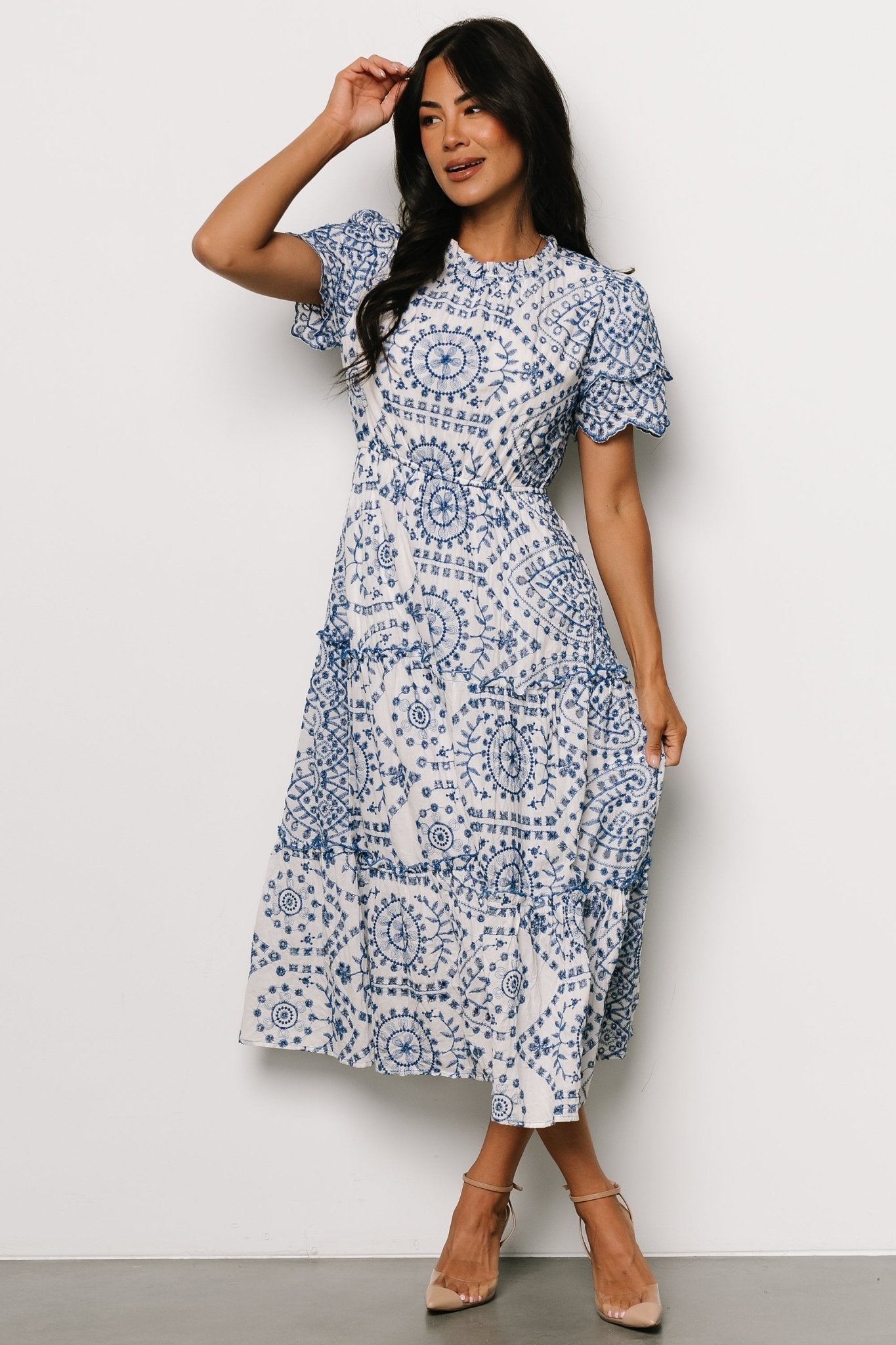 Mirabel Eyelet Midi Dress | White + Blue Grey Outlet Store Online