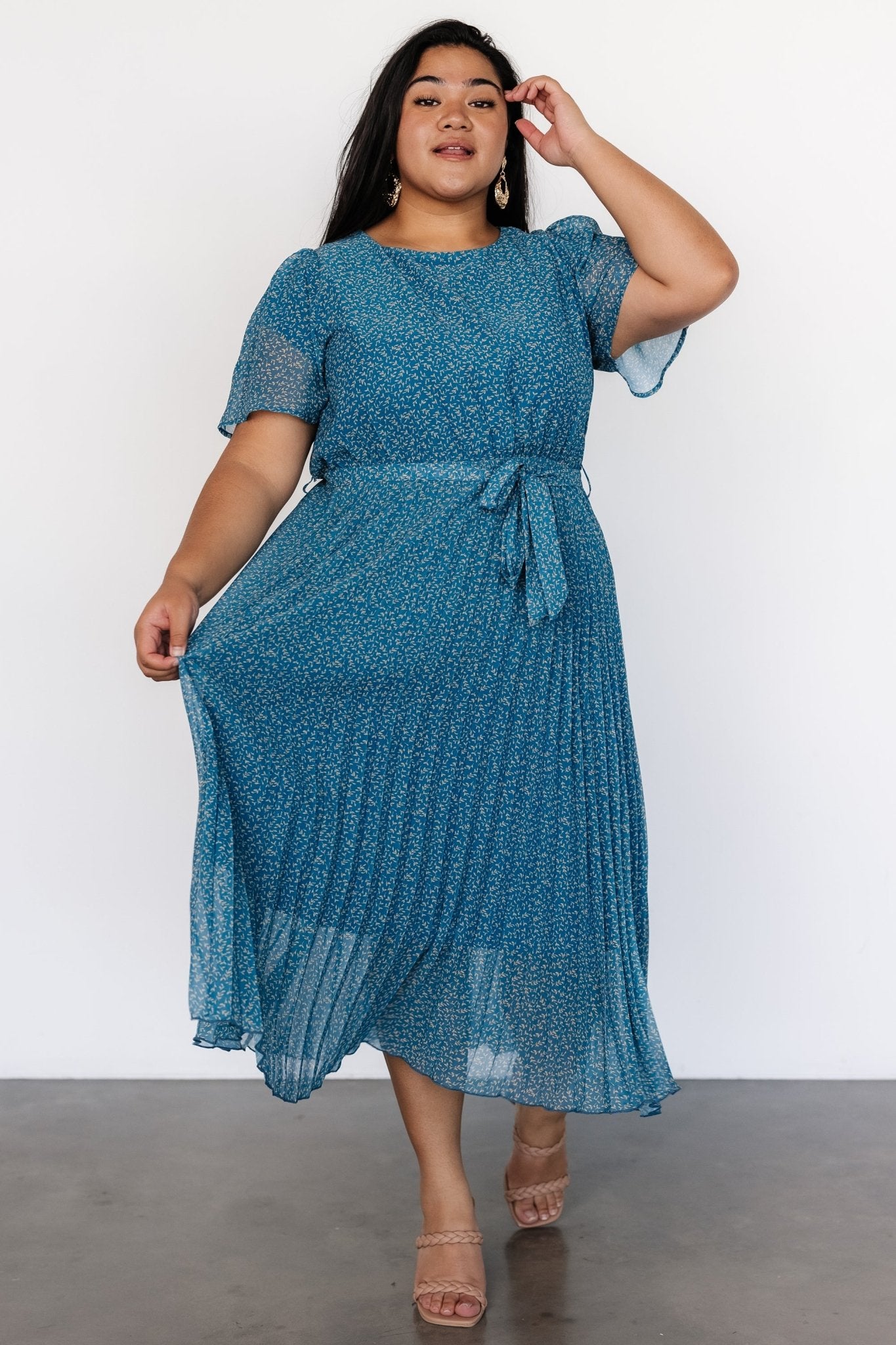 Prim Pleated Dress | Persian Blue Print Discount Best Pices