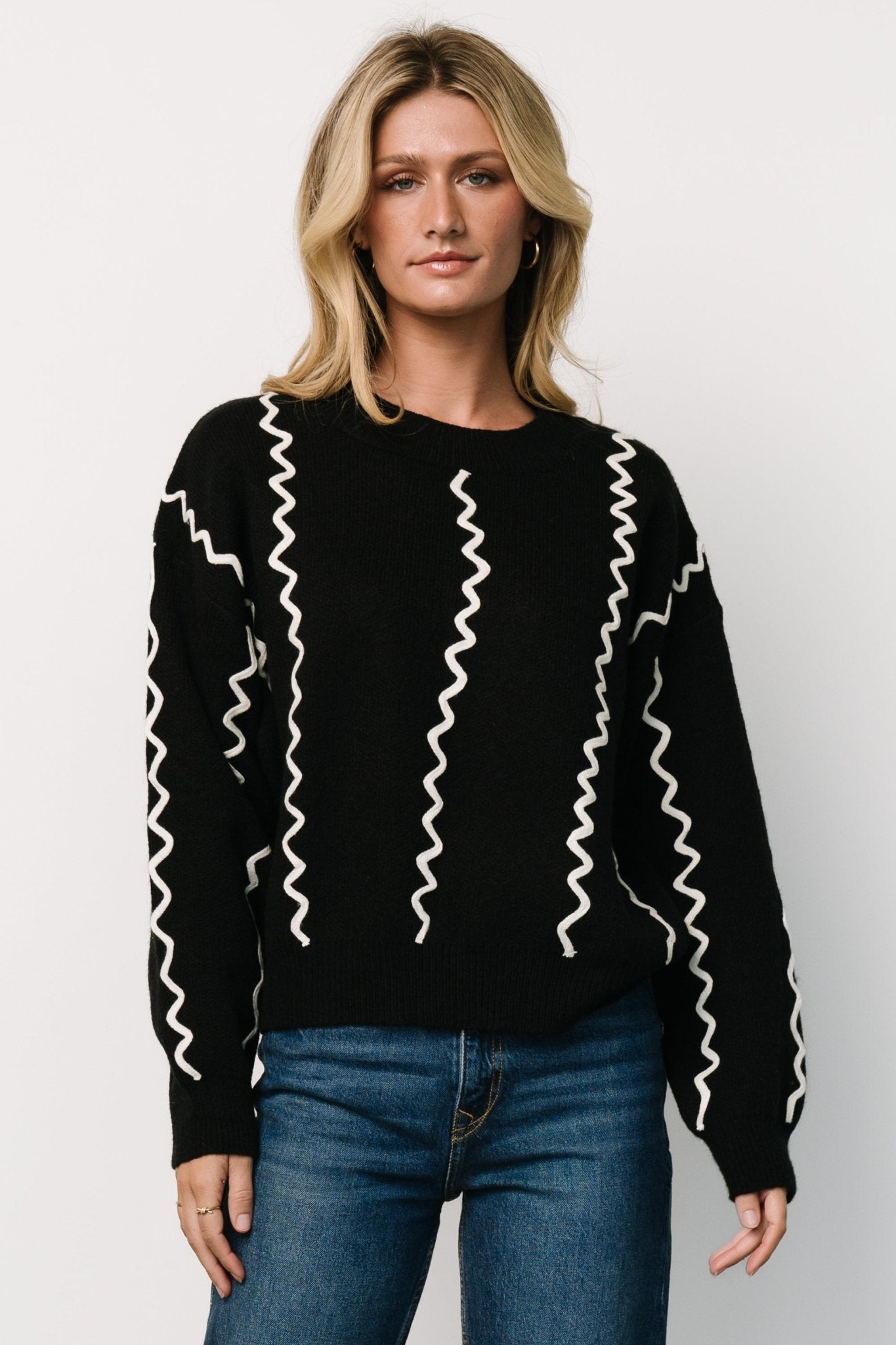 Misha Patterned Sweater | Black Free Shipping Best Seller