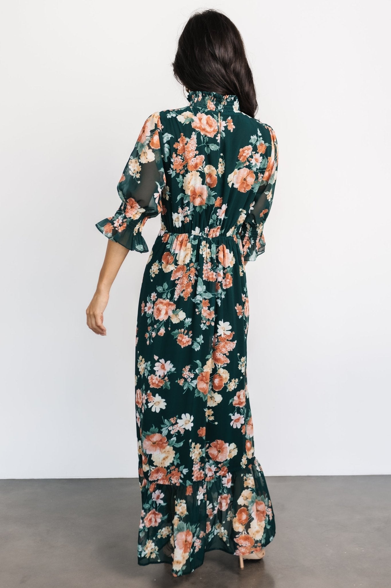 Marie Mock Neck Maxi Dress | Dark Green Floral Cheap Wholesale