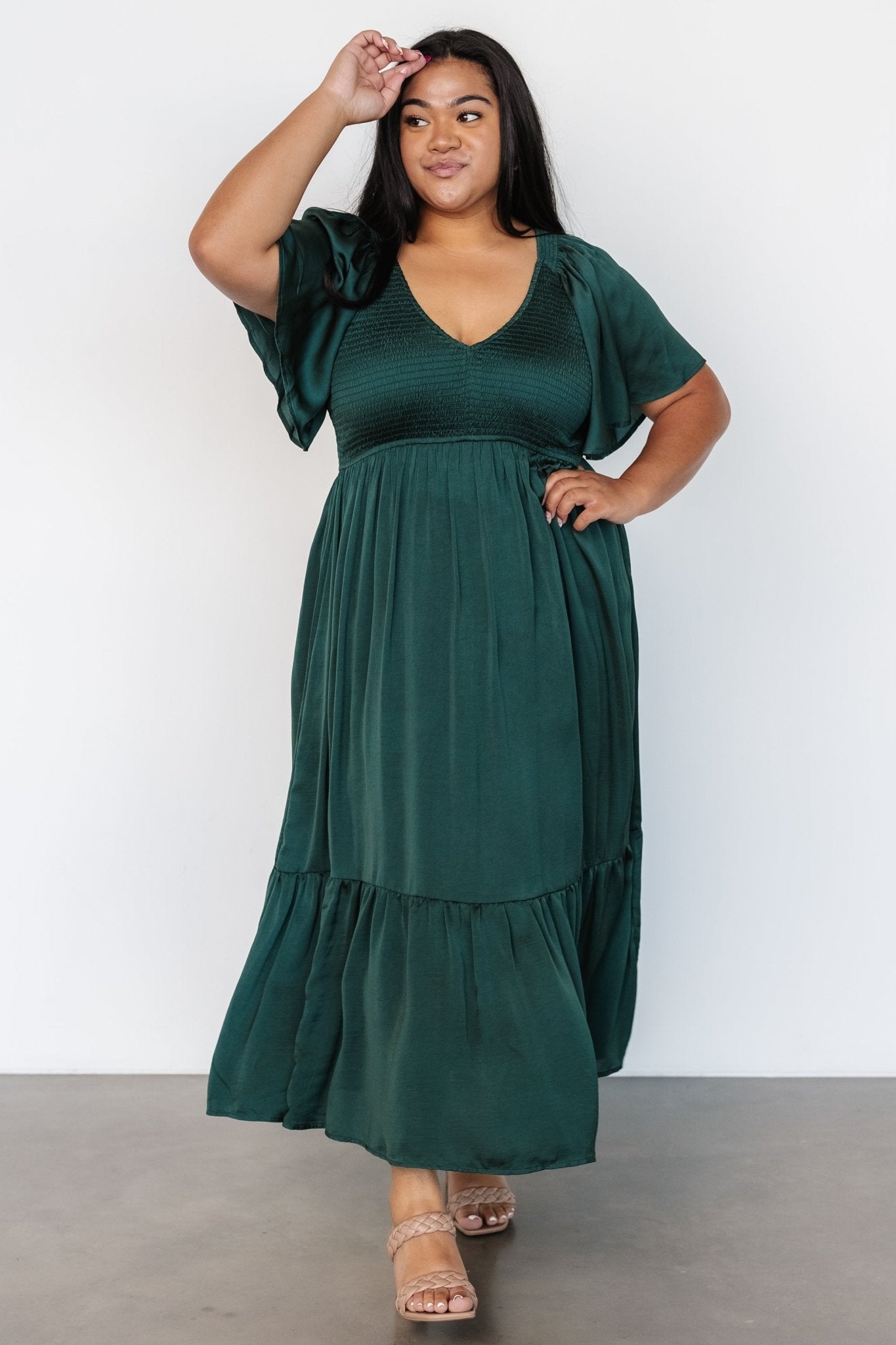 Lovell Smocked Midi Dress | Emerald Cheap Affordable