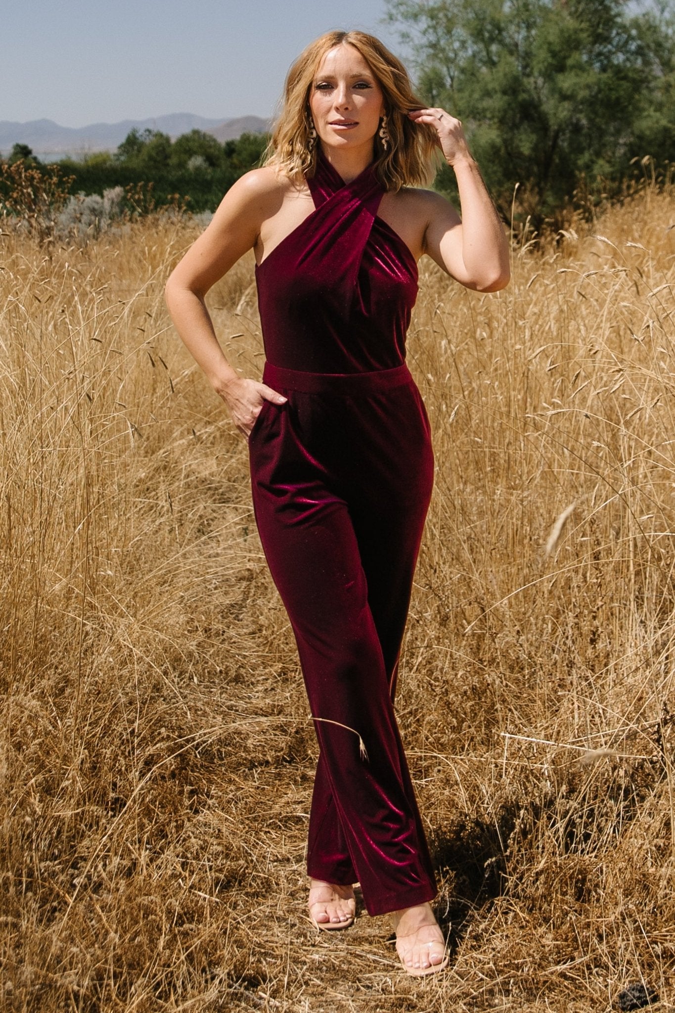 Cleopatra Velvet Jumpsuit | Burgundy Cheap Sale Best Wholesale