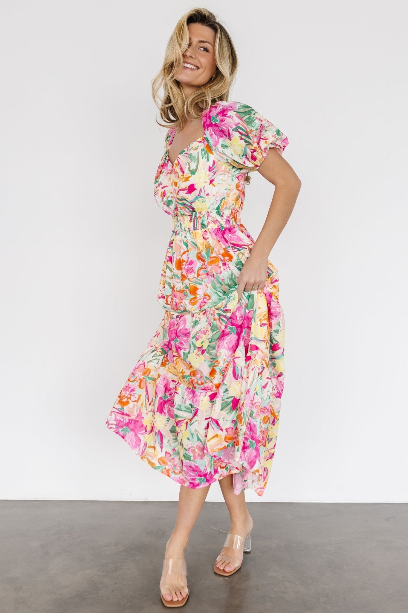 Denzel Puff Sleeve Midi Dress | Multi Floral Clearance Best