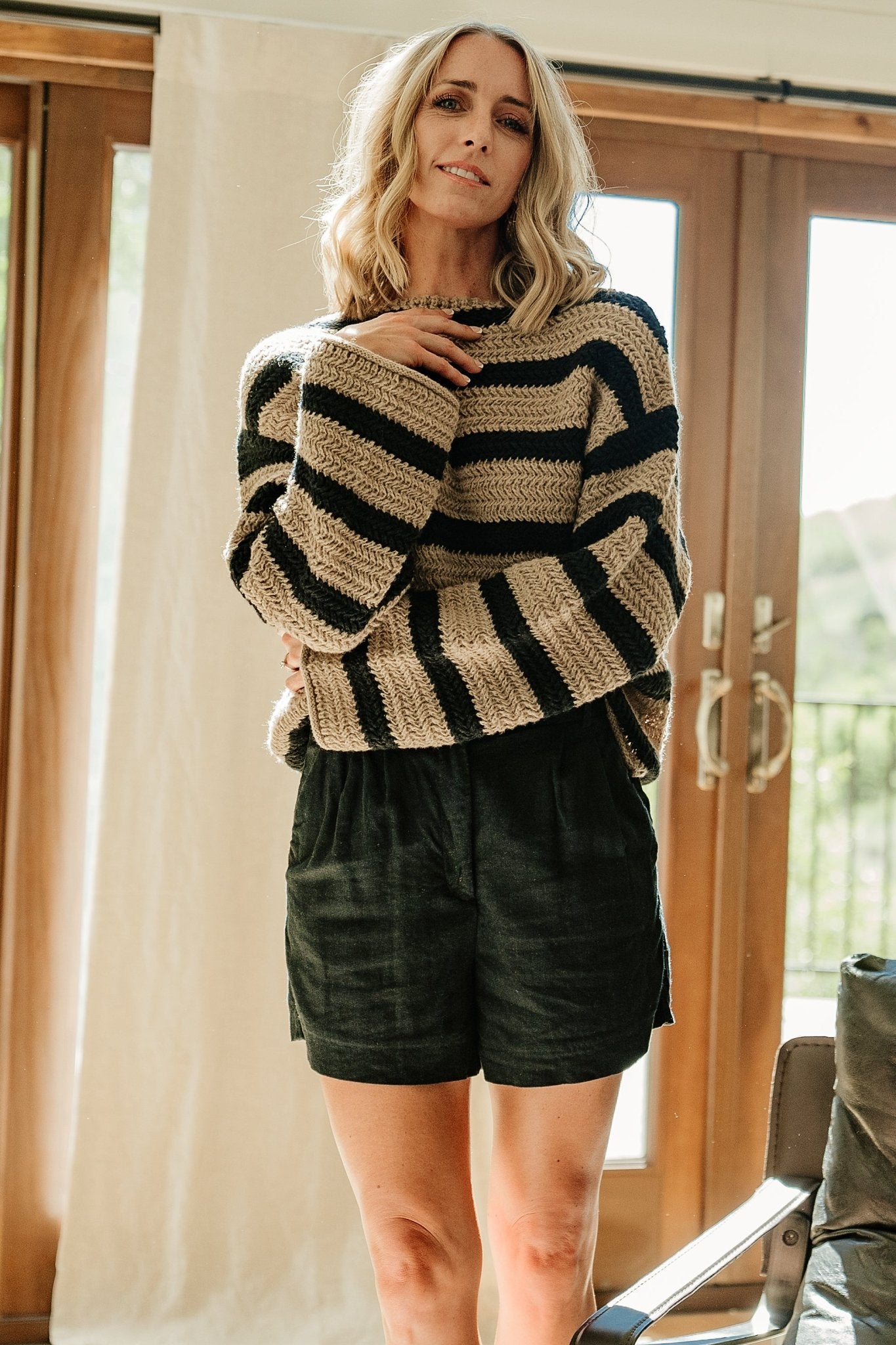 Robbie Striped Knit Sweater | Black + Camel Cheap Sale 2025