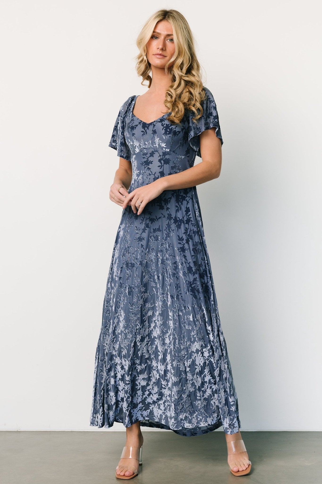 Everley Velvet Maxi Dress | Whisper Blue Buy Cheap Manchester Great Sale