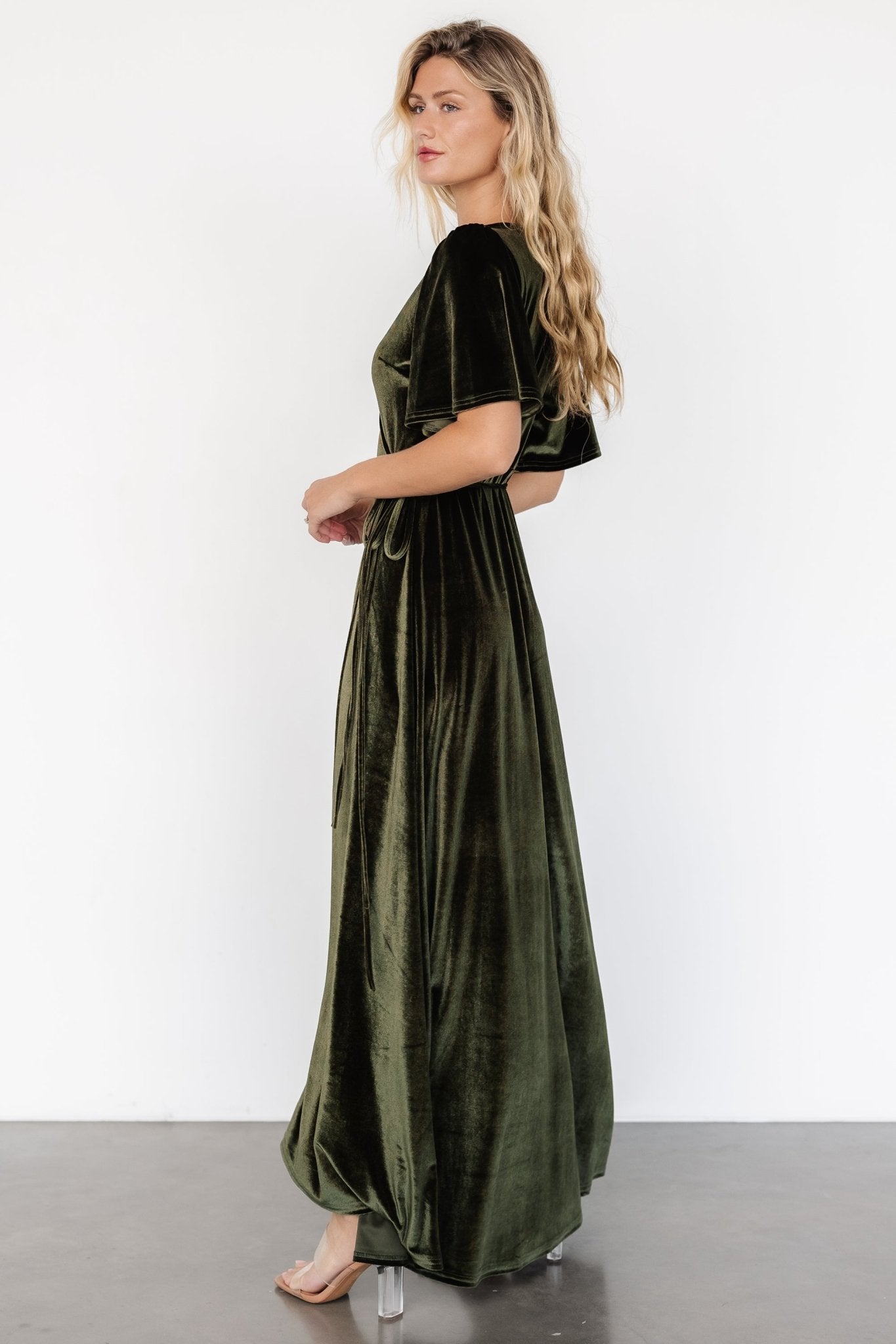 Katelyn Velvet Maxi Wrap Dress | Dark Olive How Much Sale Online