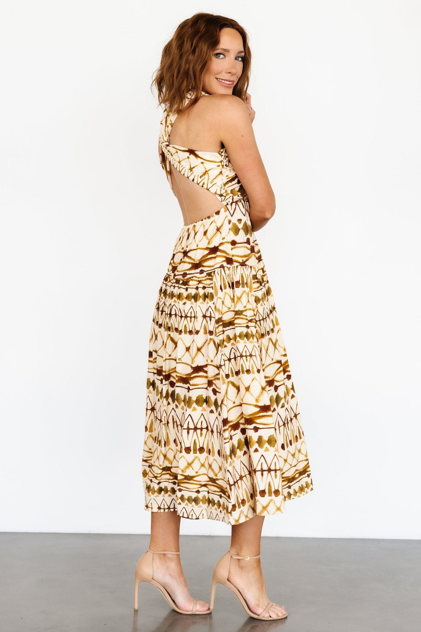 Seraphina Open Back Midi Dress | Tan Multi Clearance Low Pice