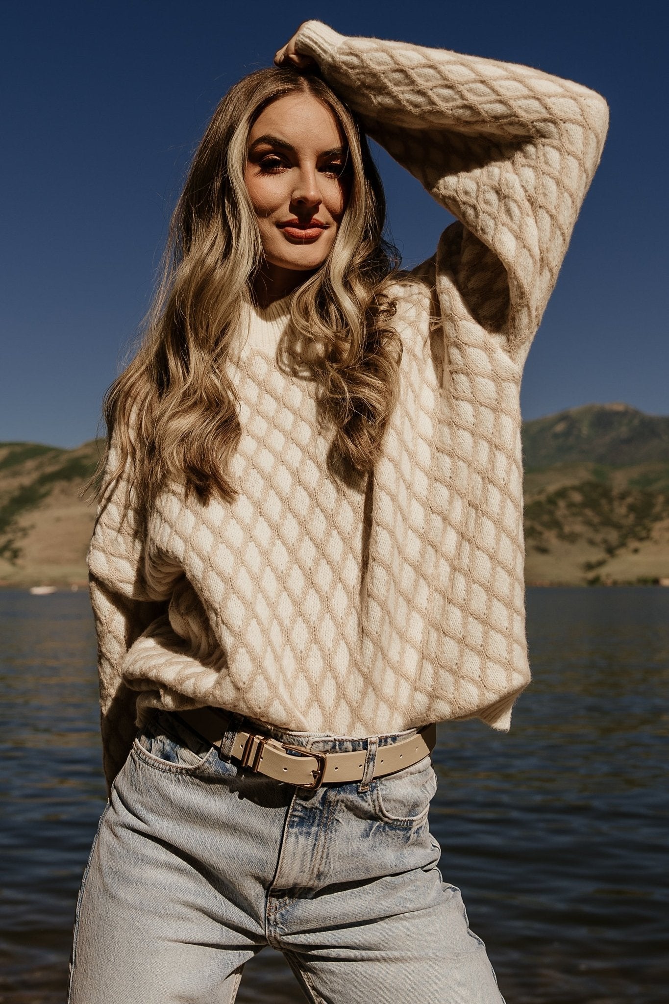 Hendrix Diamond Knit Sweater | Taupe Sale Affordable