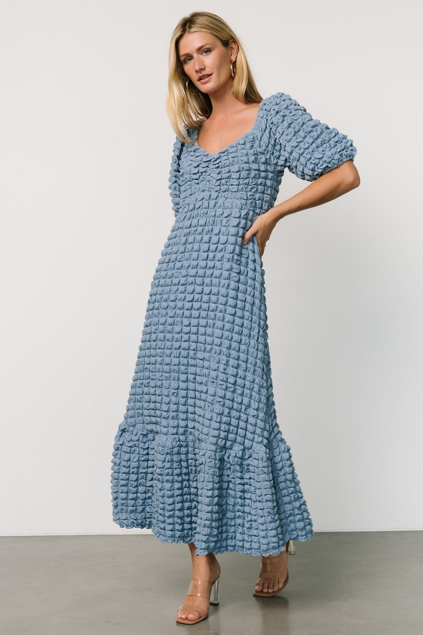 Therese Textured Dress | Denim Blue Free Shipping For Sale