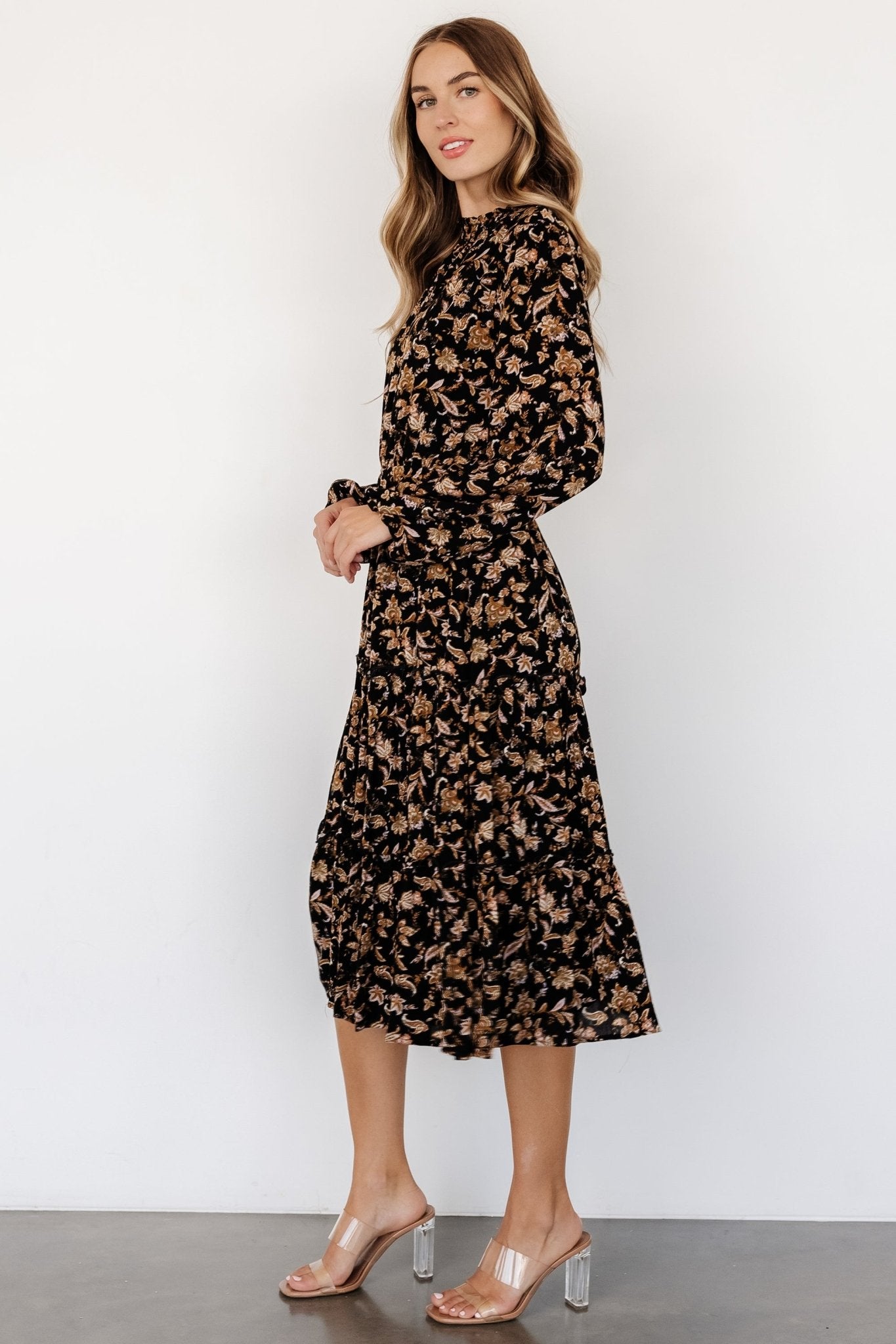 Kenice Mock Neck Dress | Black + Camel Print Clearance Hot Sale