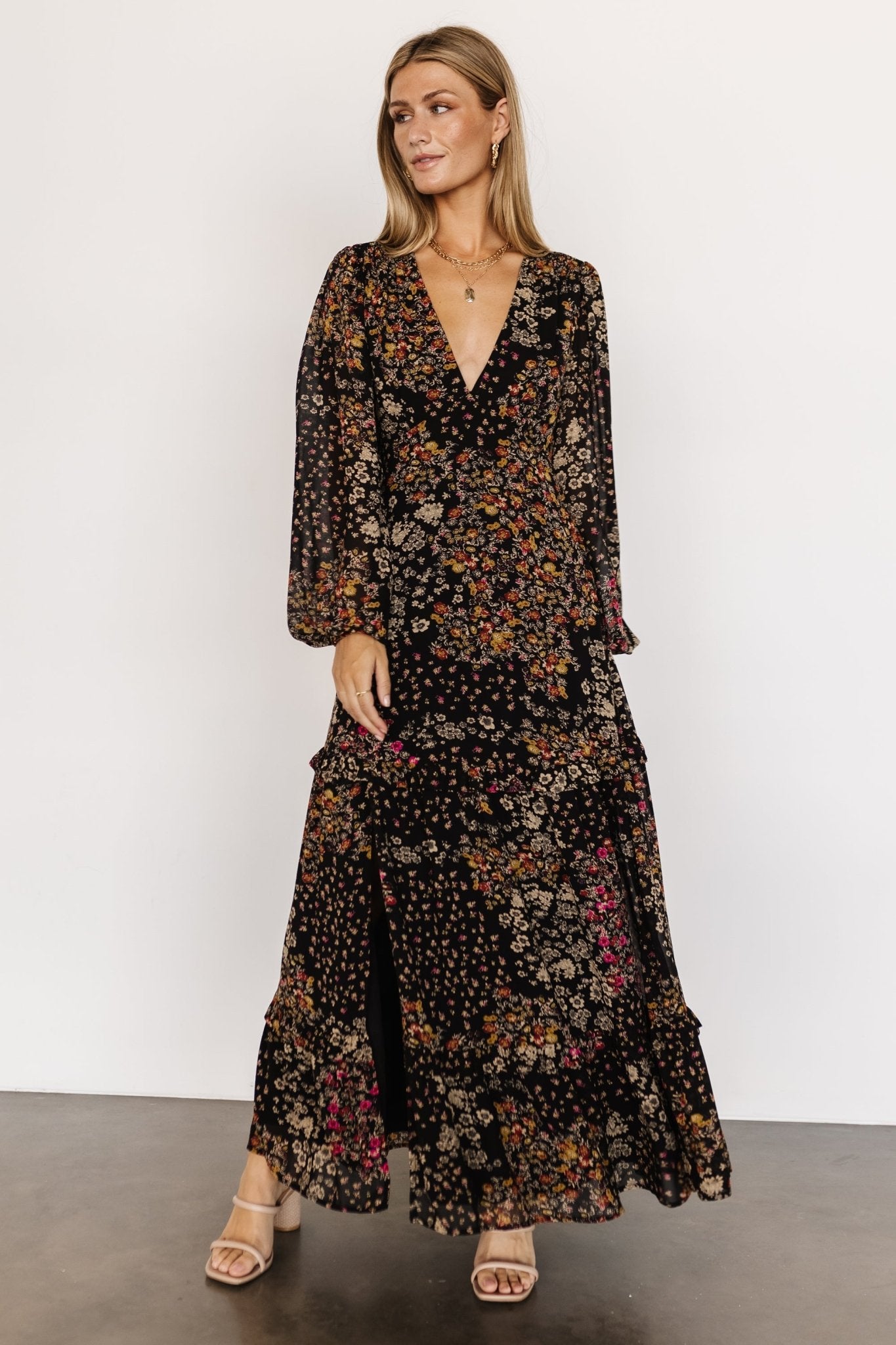 Bowman Deep V Maxi Dress | Black Multi Cheap Pictures